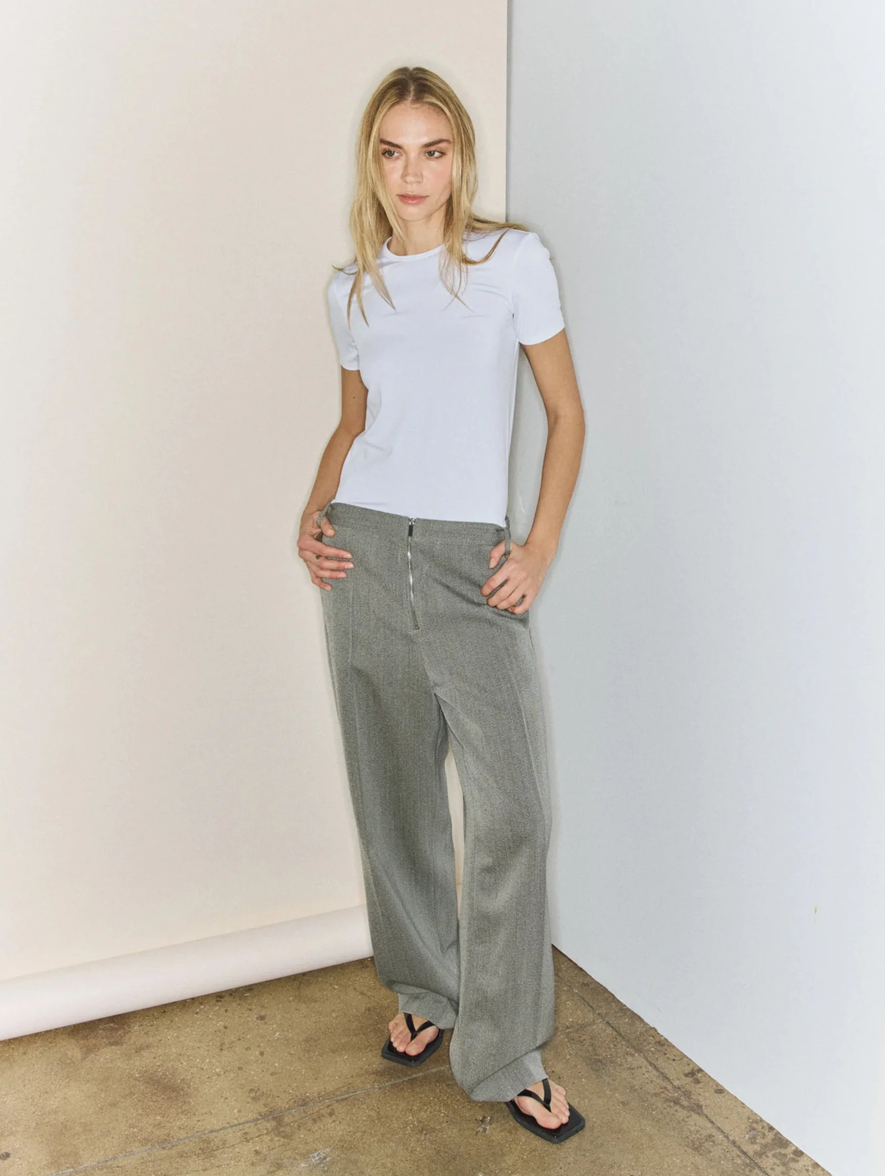 Structured Wool Zip Front Trouser in Grey Multi - Image 5