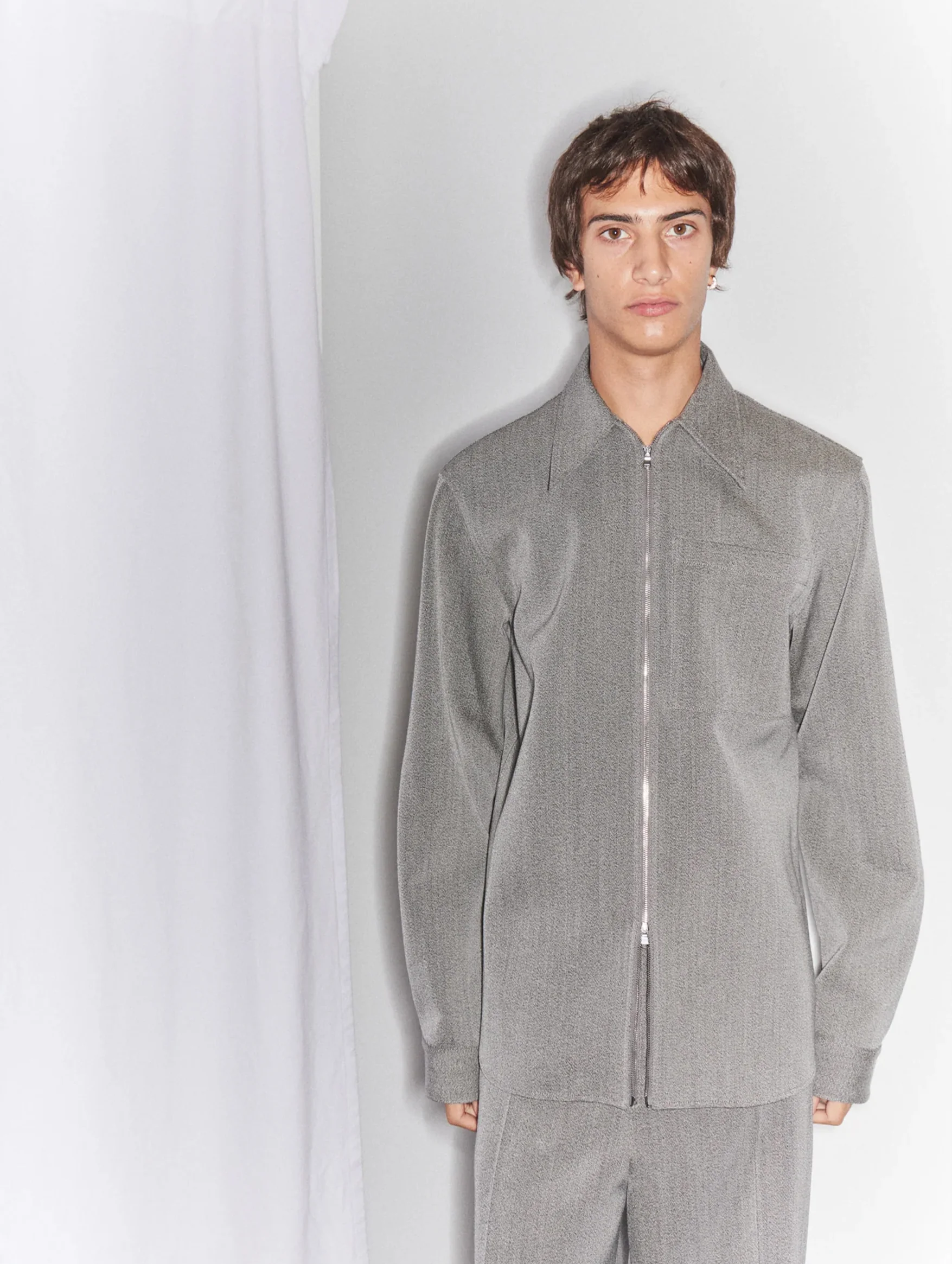Structured Wool Zipper Jacket in Grey Multi - Image 5