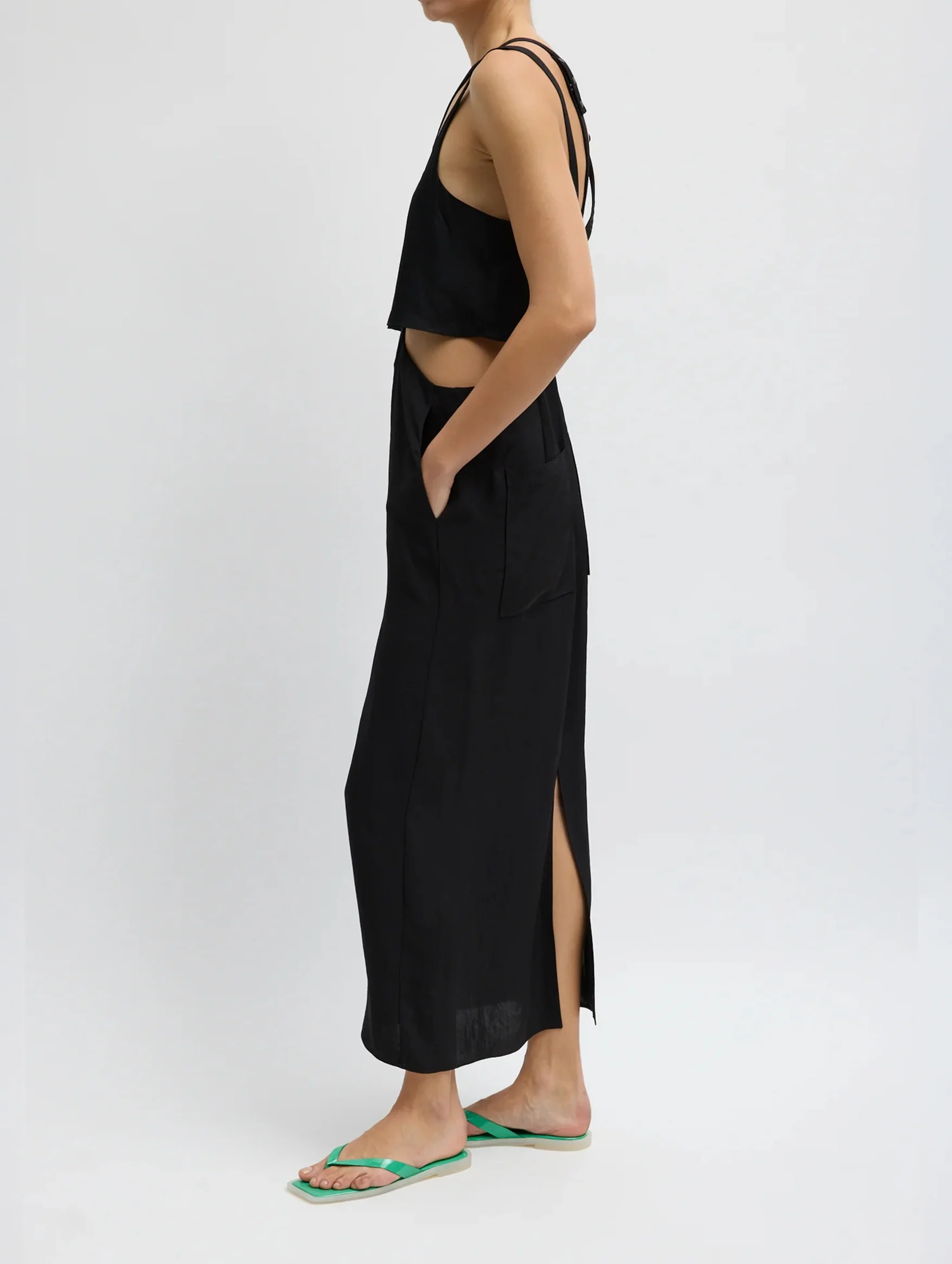 Summer Acetate Crinkle Overall Skirt in Black - Image 2