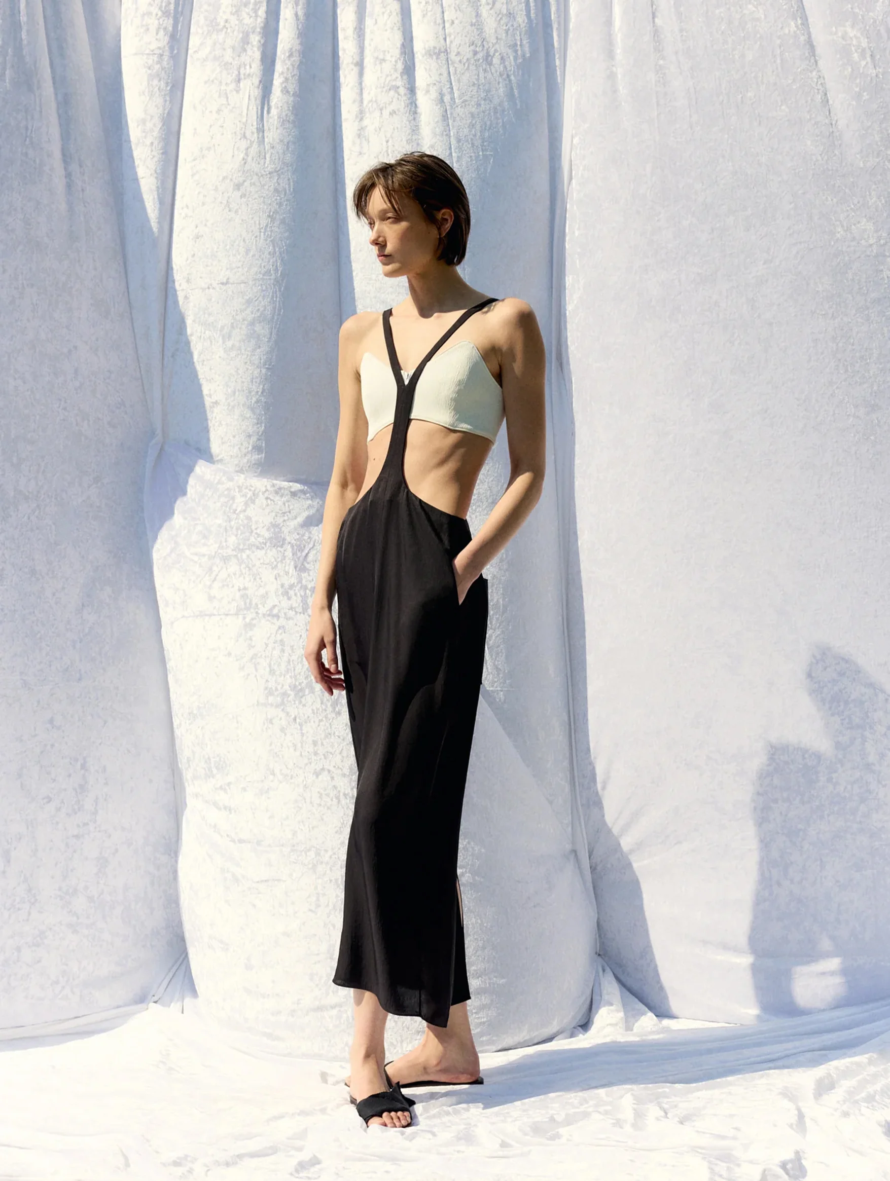 Summer Acetate Crinkle Overall Skirt in Black - Image 7