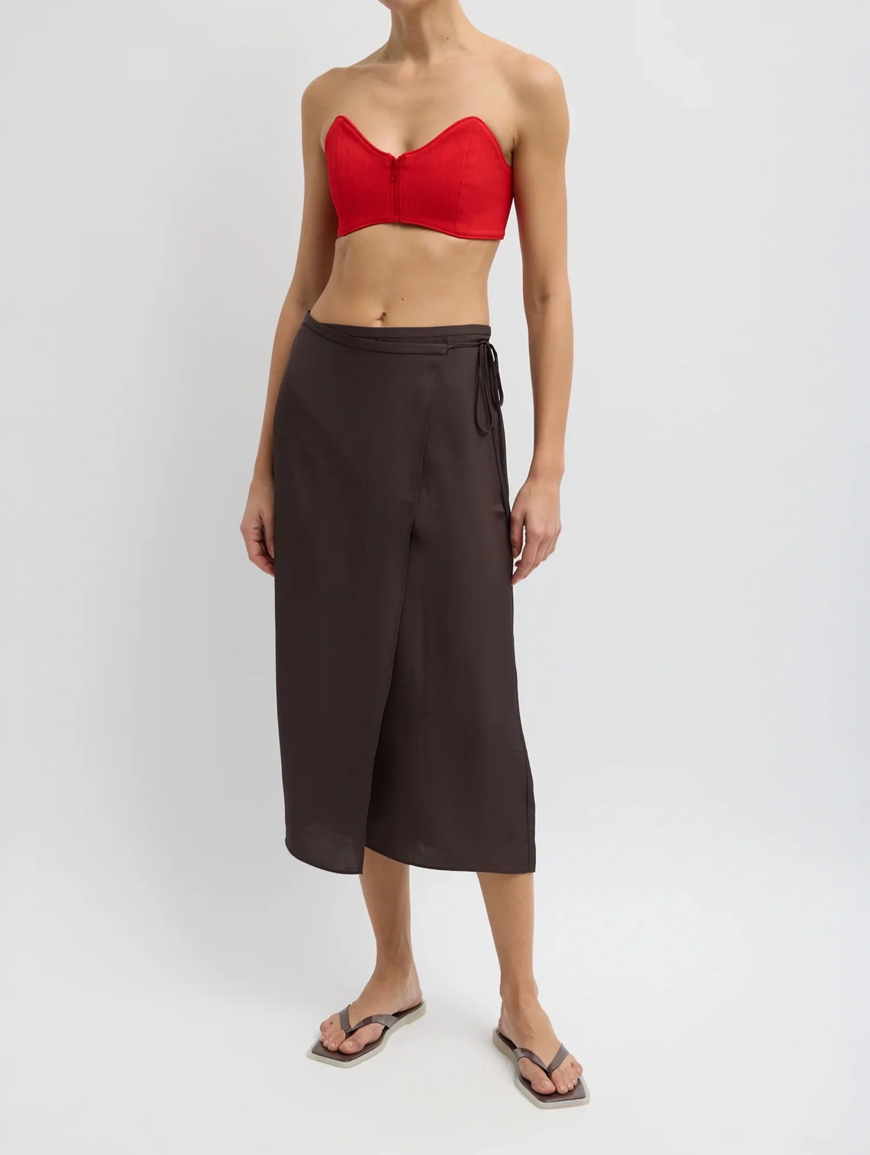 Summer Slip Wrap Skirt in Chocolate Brown