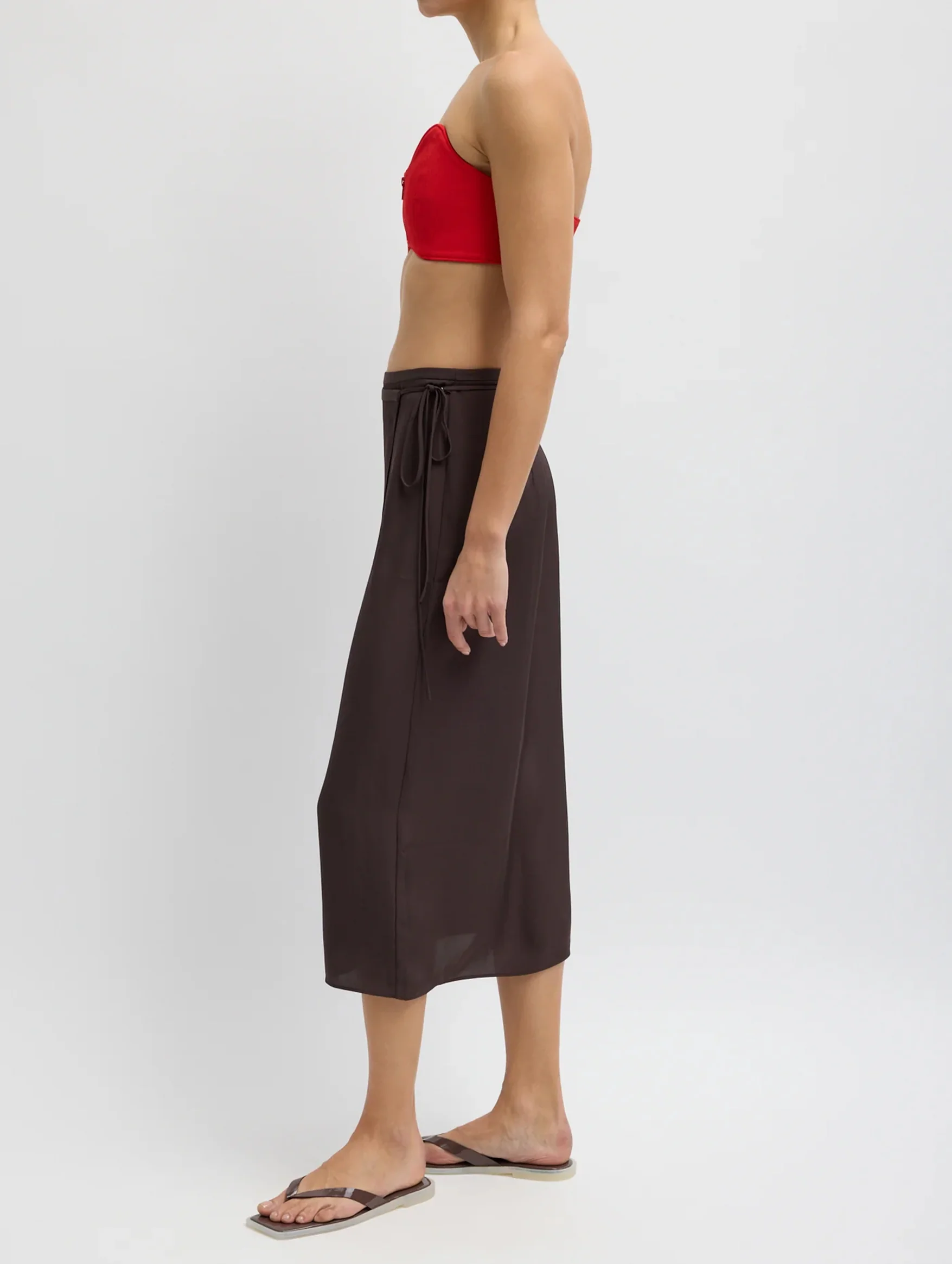 Summer Slip Wrap Skirt in Chocolate Brown - Image 2