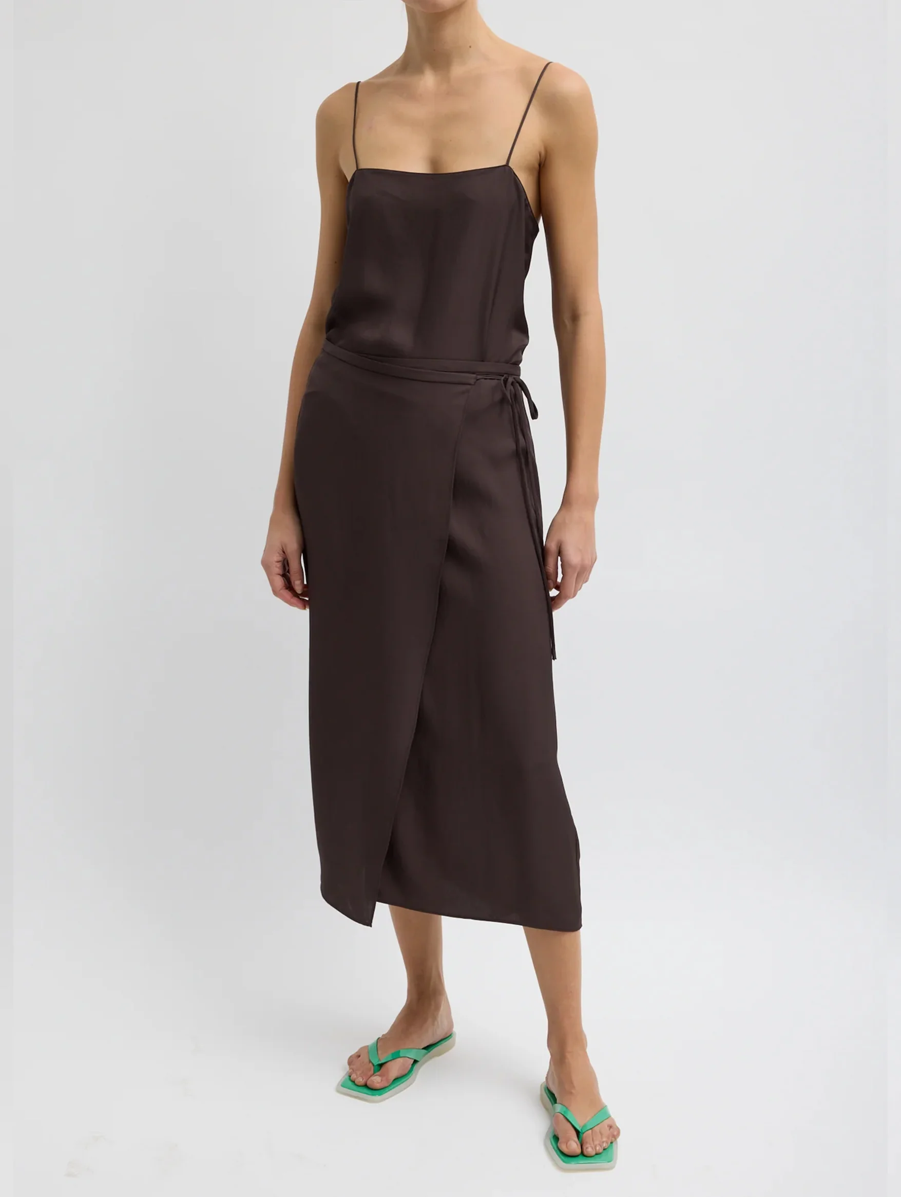 Summer Slip Wrap Skirt in Chocolate Brown - Image 4