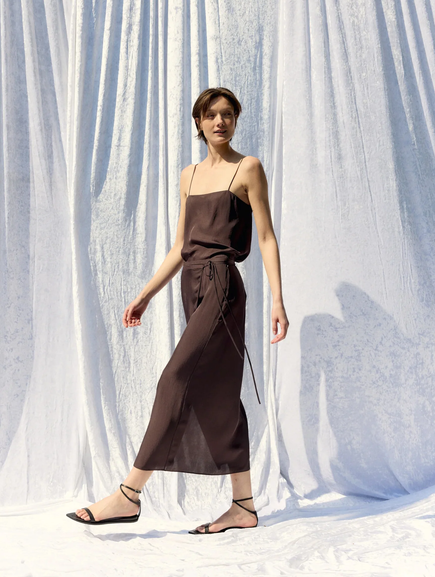Summer Slip Wrap Skirt in Chocolate Brown - Image 5