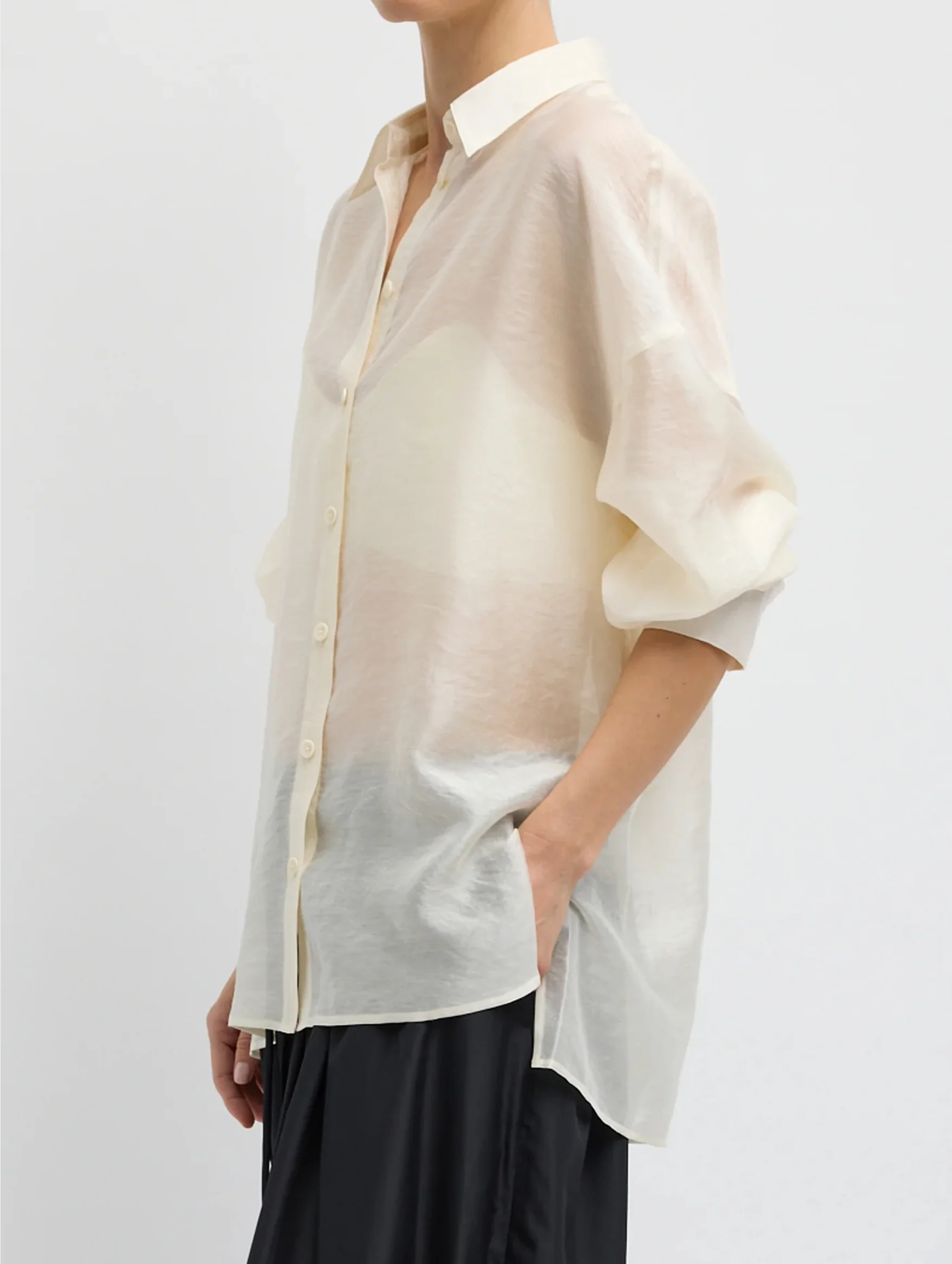 Summer Voile Oversized Shirt in Ivory - Image 4