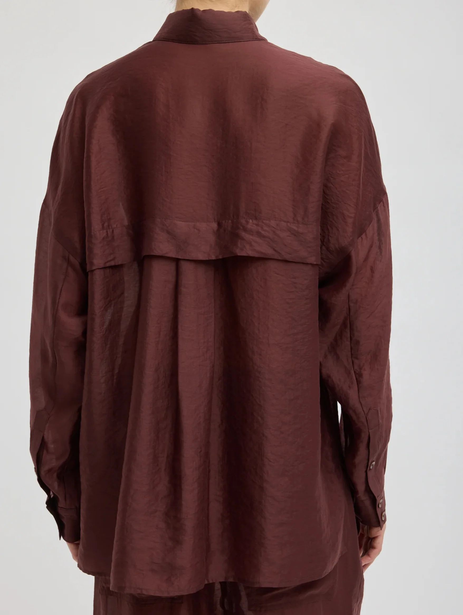 Summer Voile Oversized Shirt in Russet Brown - Image 3