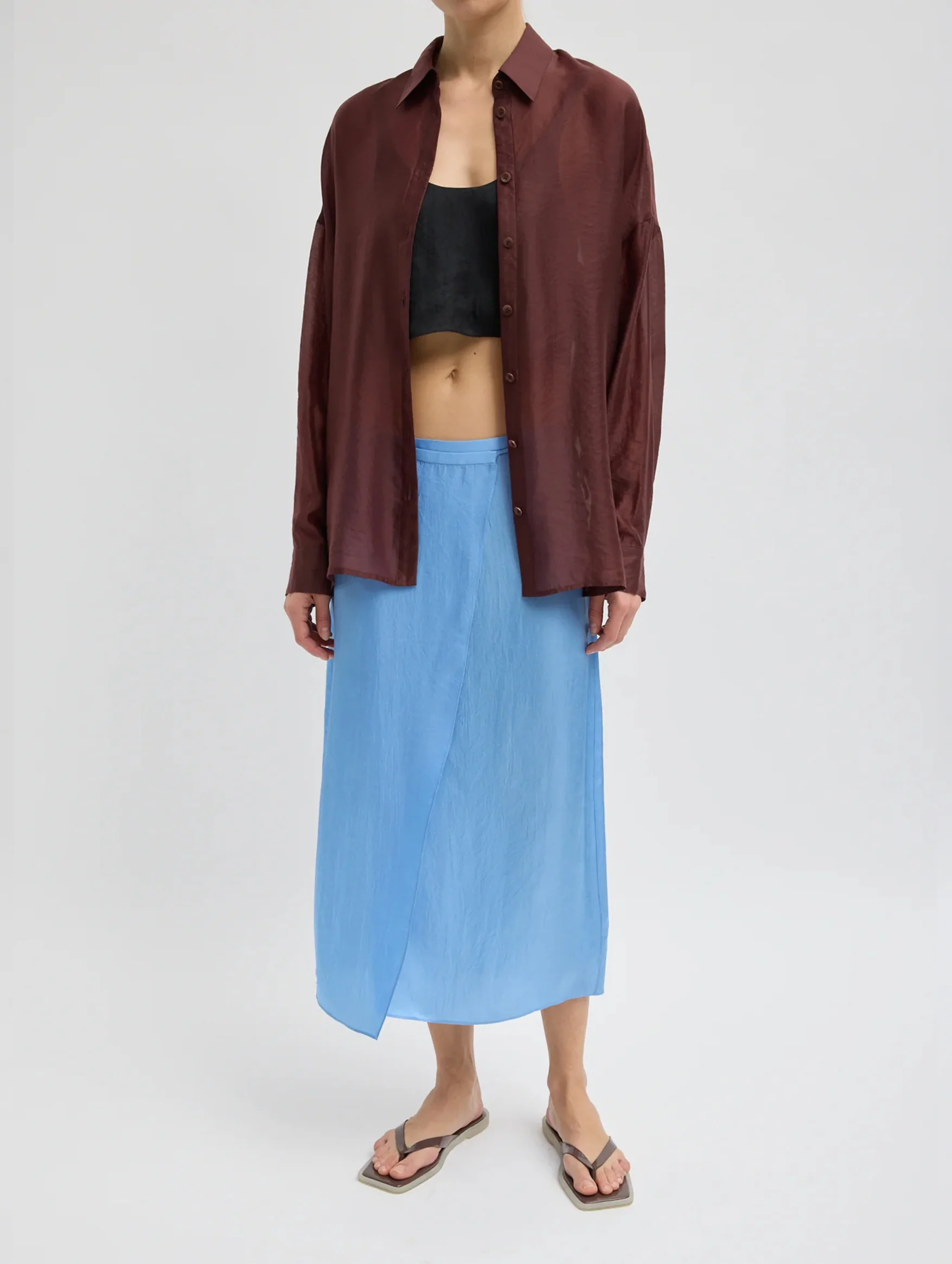 Summer Voile Oversized Shirt in Russet Brown - Image 5