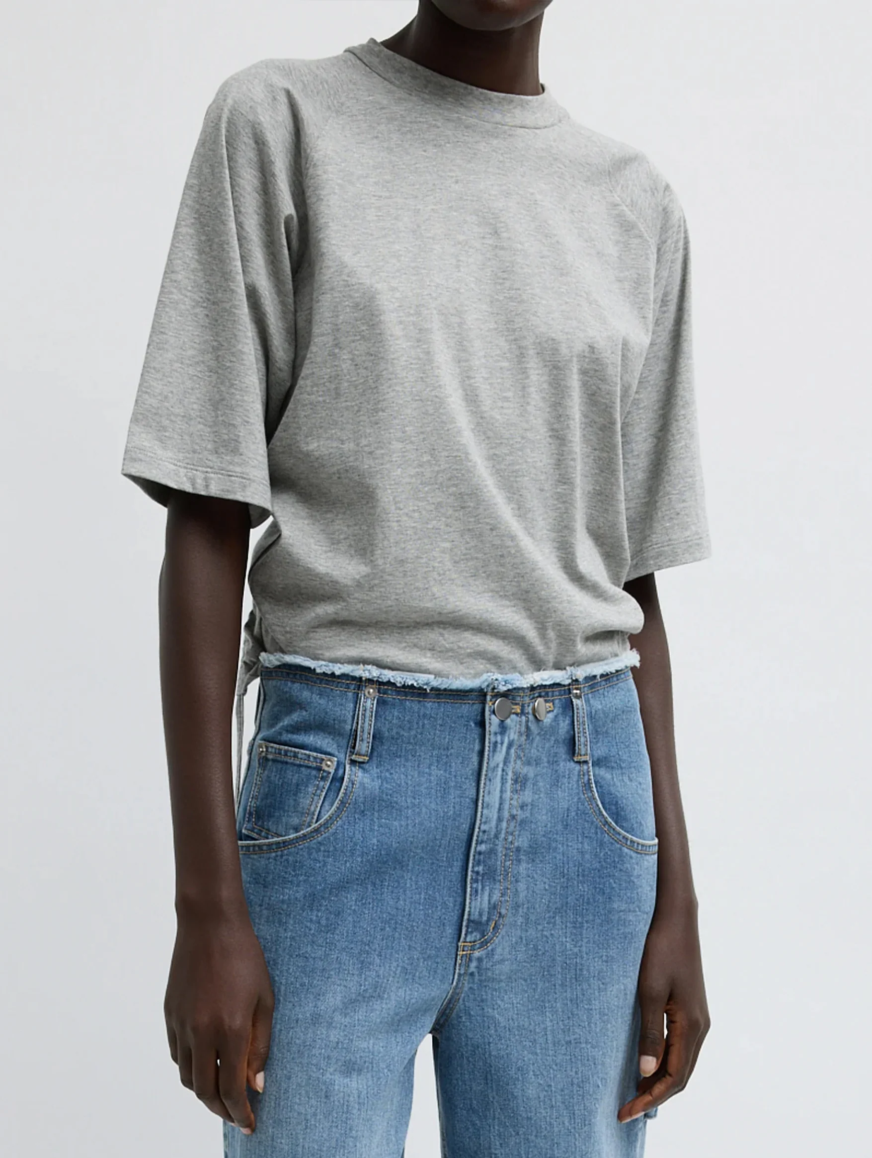 T-Shirting Short Sleeve Top with Shirred Back in Heather Grey - Image 2
