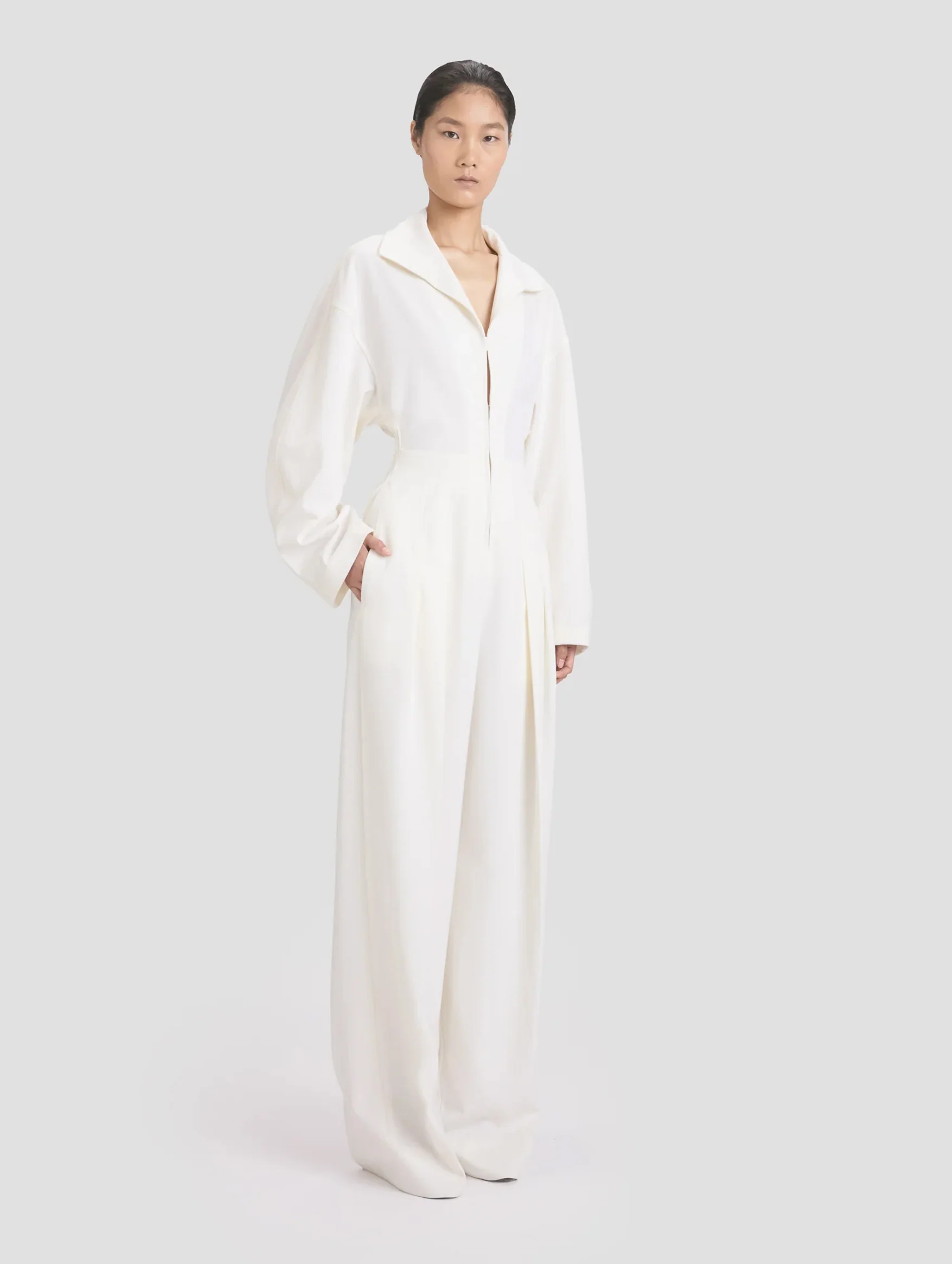 Tab Detail Jumpsuit in Ivory - Image 4