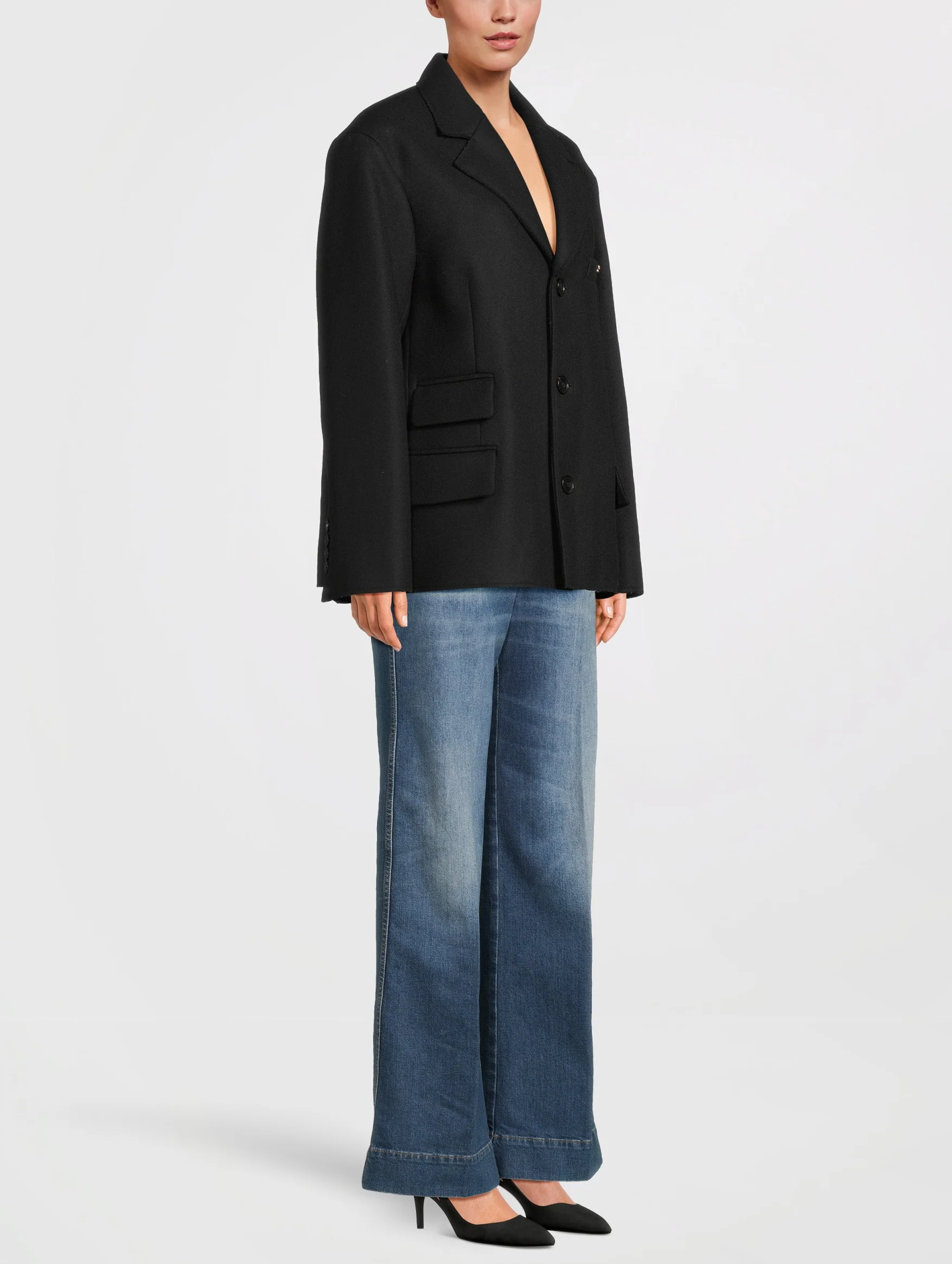 Tailored Pea Coat in Black - Image 3