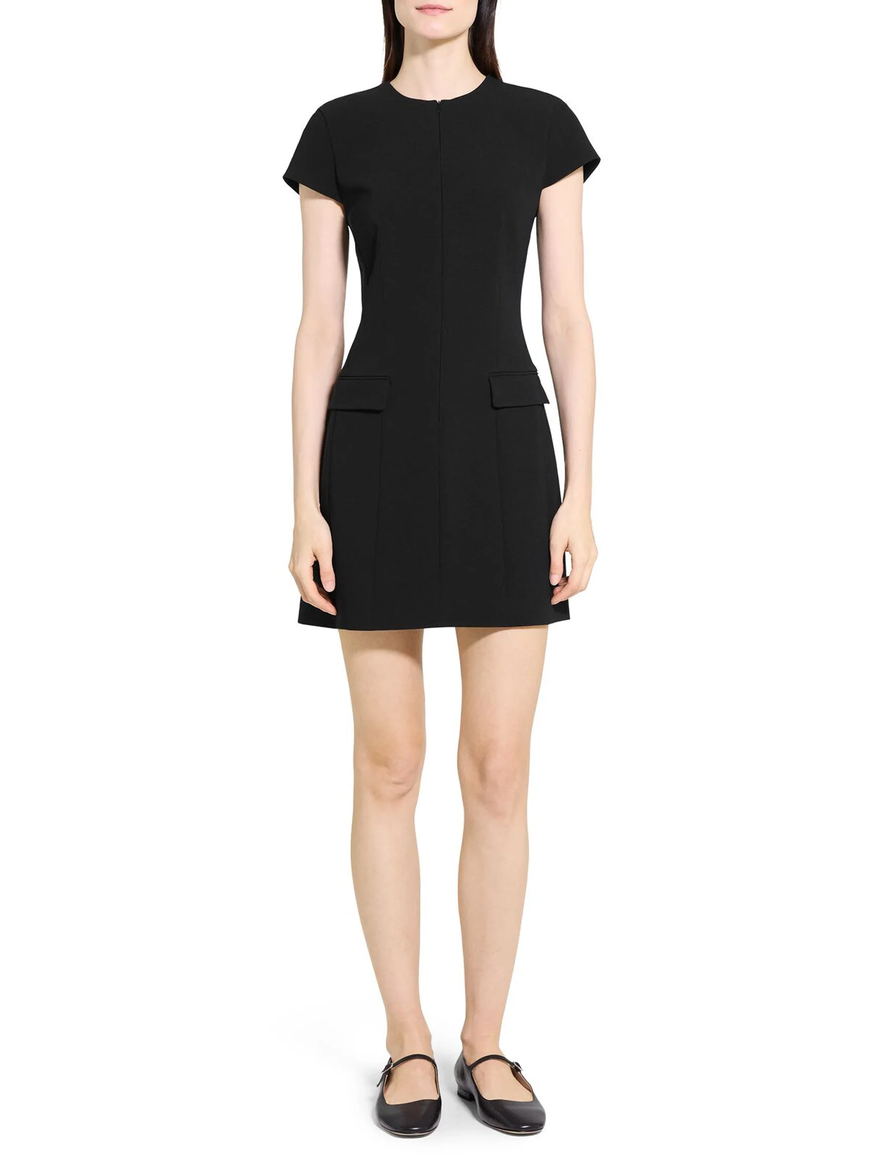 Tailored Zip Front Mini Dress in Black - Image 2