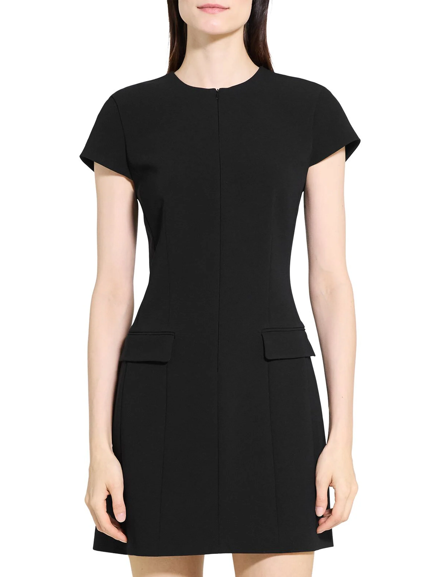 Tailored Zip Front Mini Dress in Black - Image 3