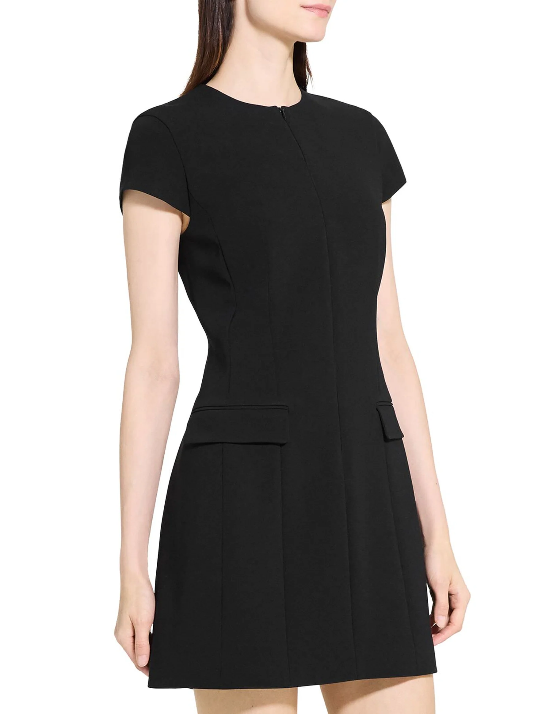 Tailored Zip Front Mini Dress in Black - Image 4