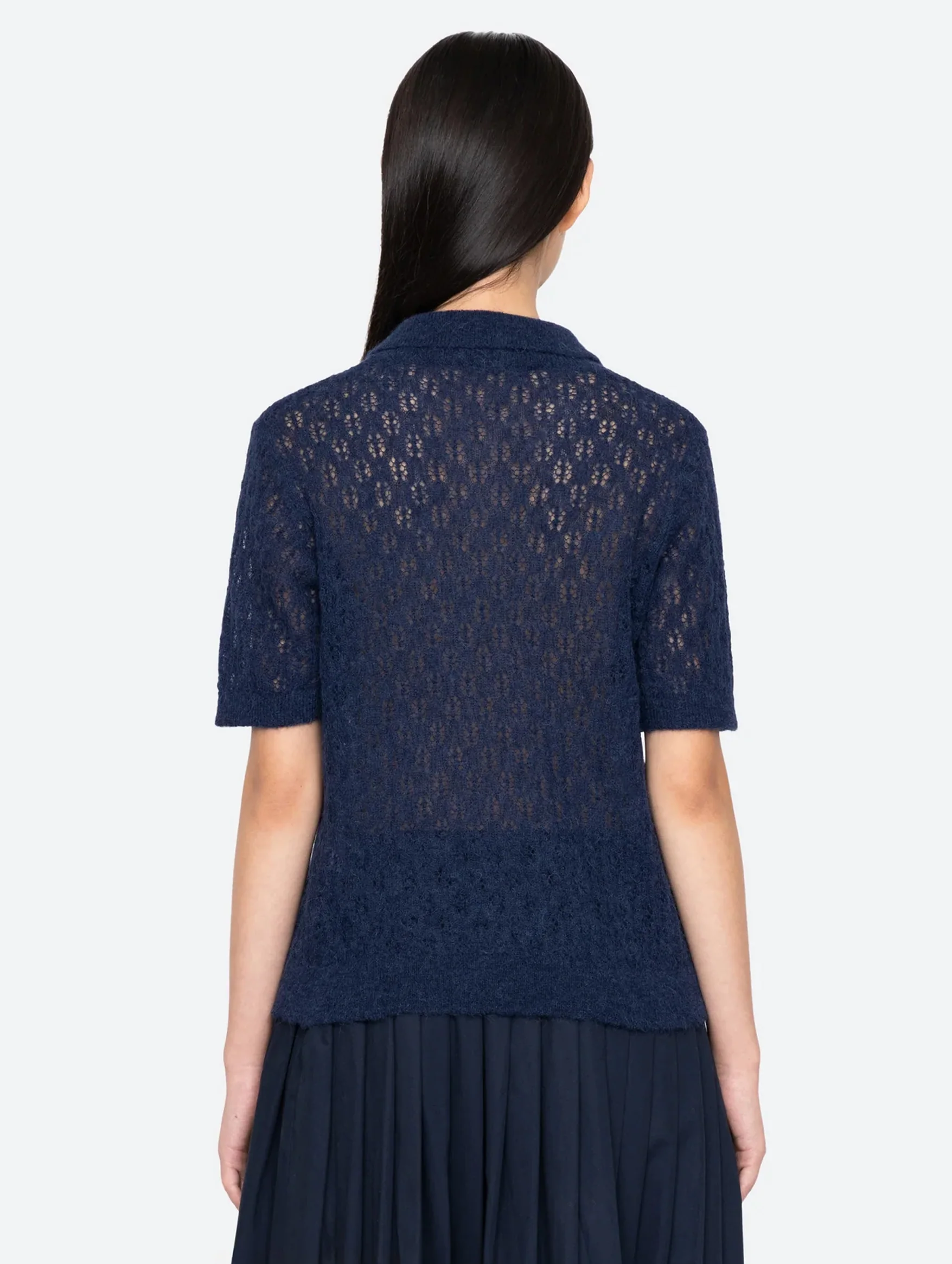 Teagan Knit Short Sleeve Sweater in Navy - Image 3