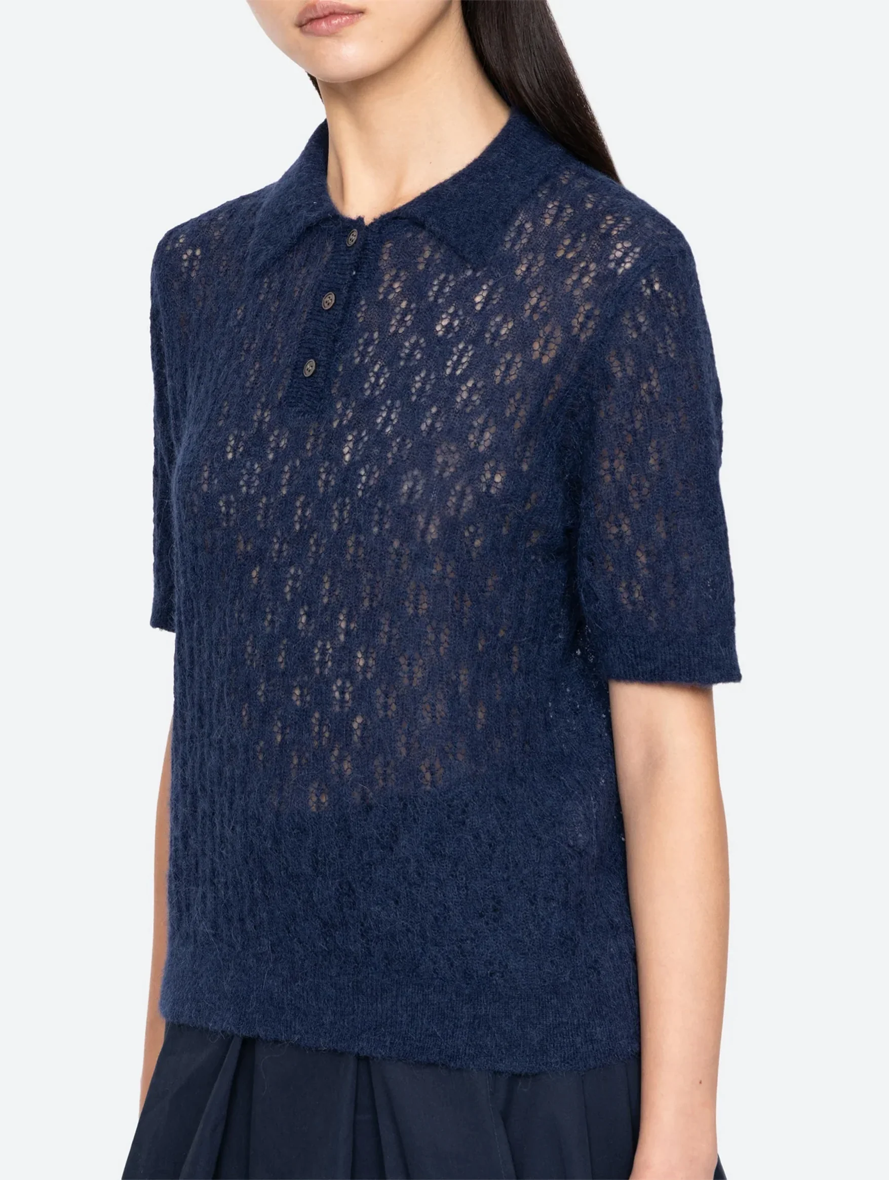 Teagan Knit Short Sleeve Sweater in Navy - Image 4