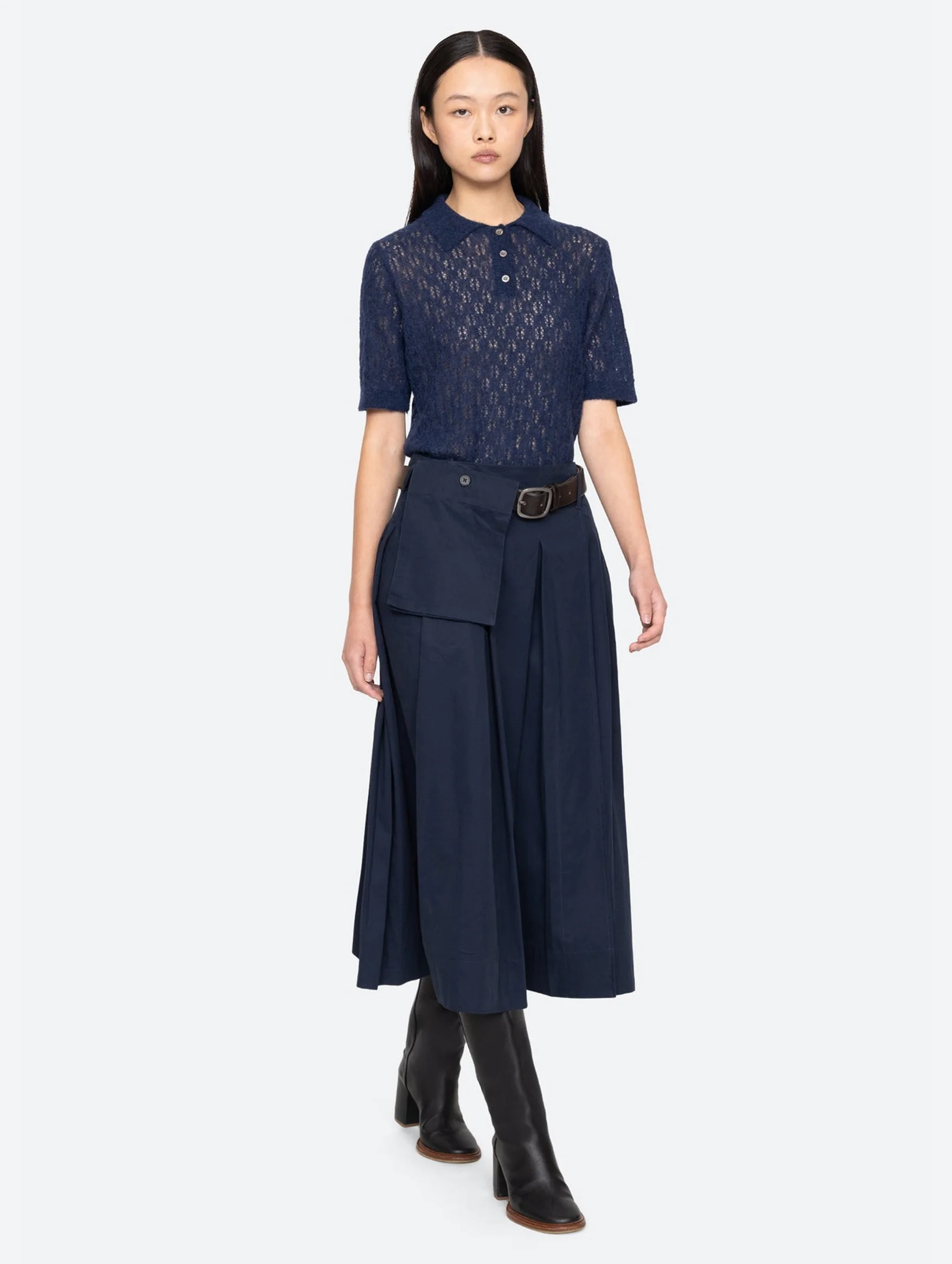 Teagan Knit Short Sleeve Sweater in Navy - Image 5