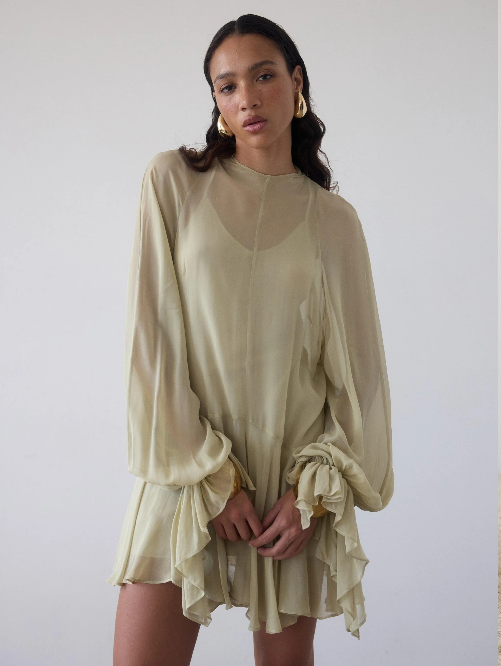 Terran Georgette Chiffon Mini Dress In Sand - Image 3