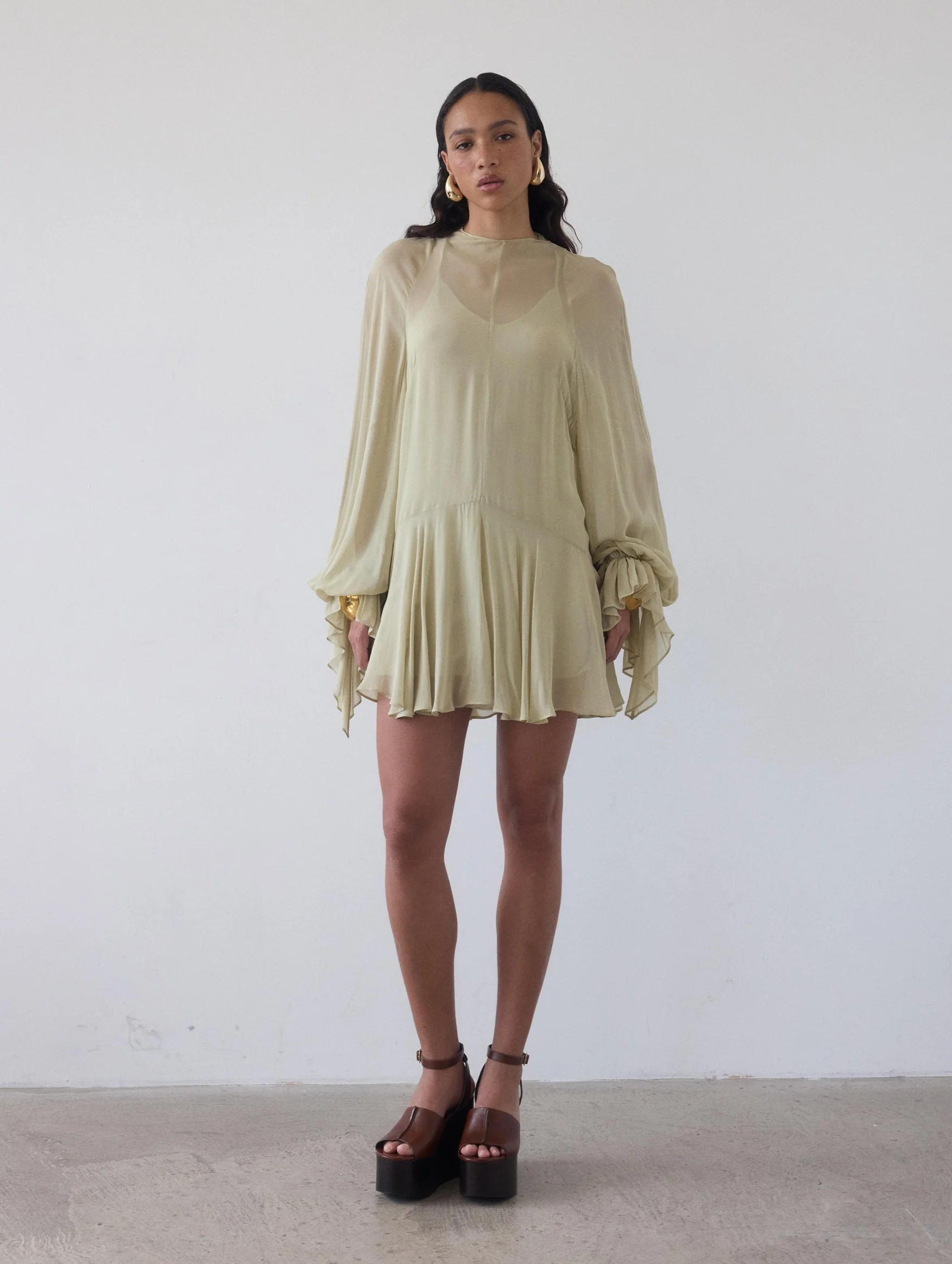 Terran Georgette Chiffon Mini Dress In Sand - Image 4