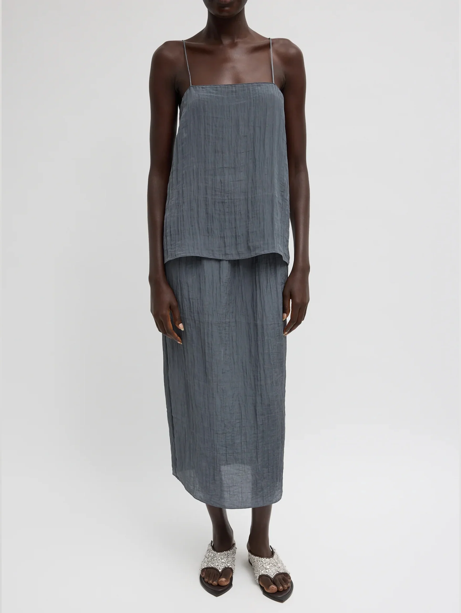 The Crinkle Slip Cami in Dark Grey - Image 4
