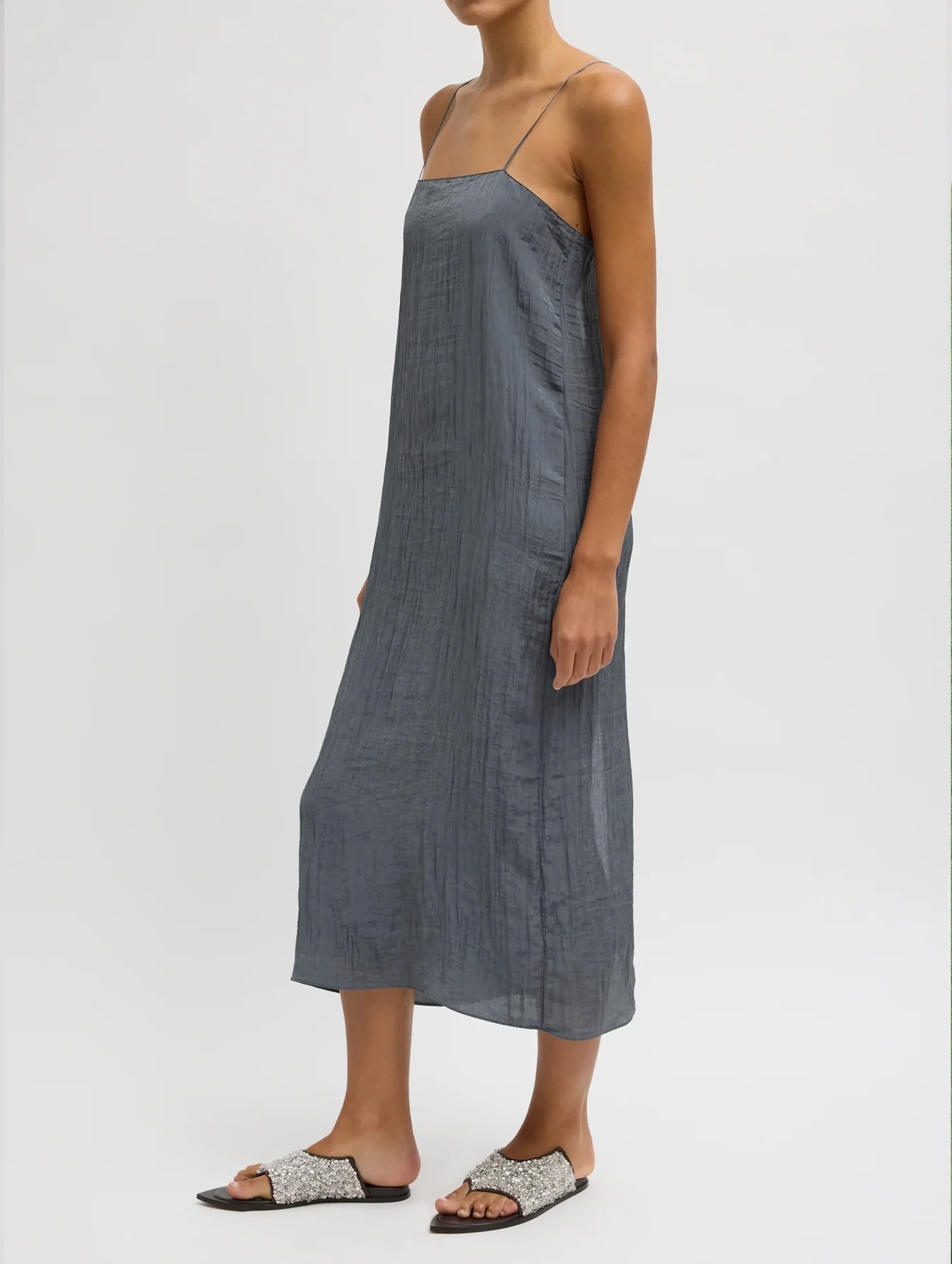 The Crinkle Slip Dress in Dark Grey - Image 2