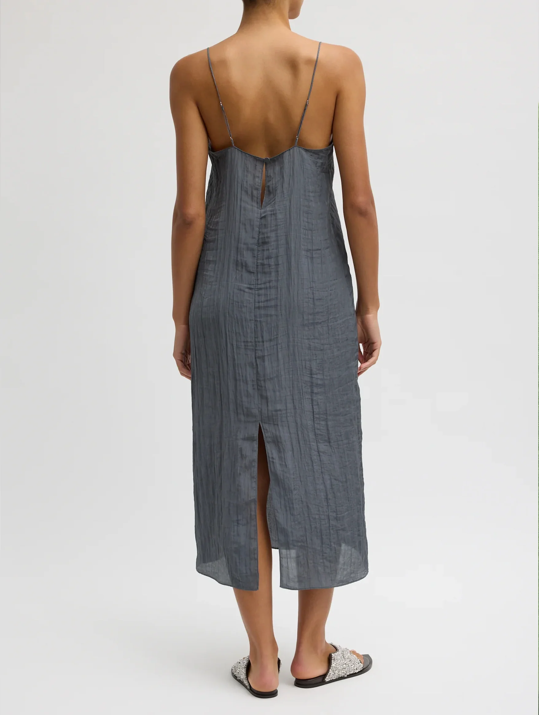 The Crinkle Slip Dress in Dark Grey - Image 3