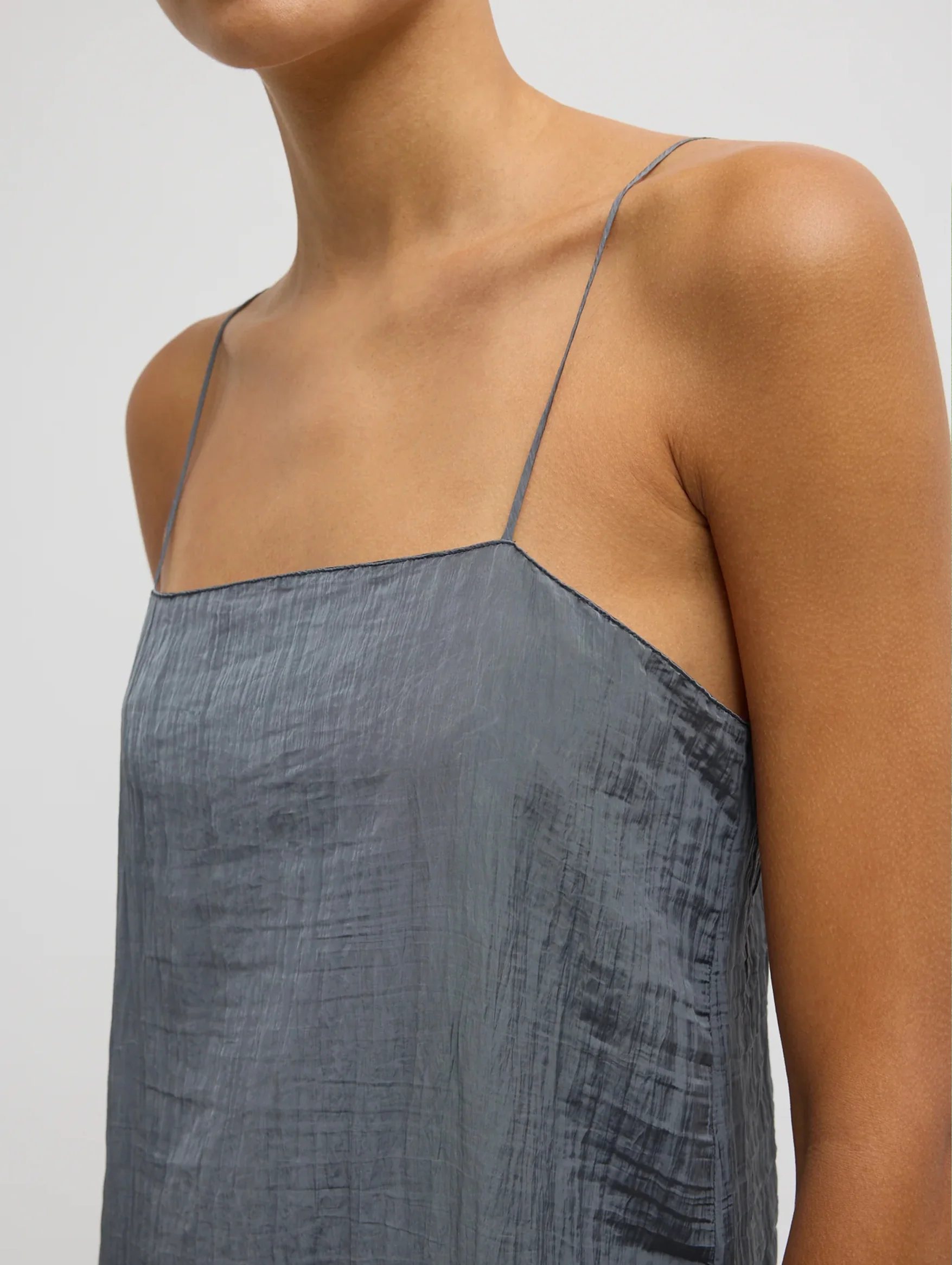 The Crinkle Slip Dress in Dark Grey - Image 4