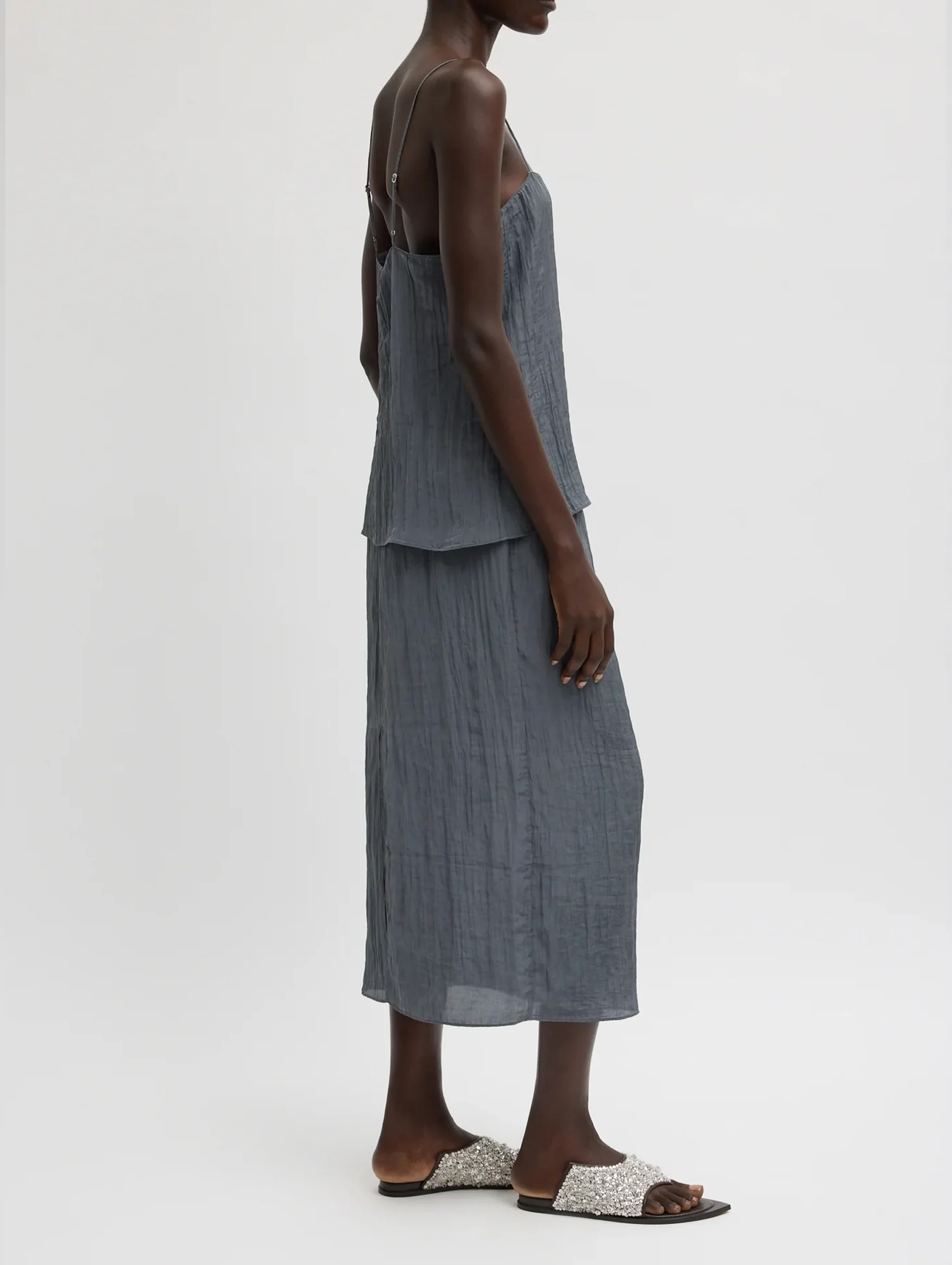 The Crinkle Slip Skirt in Dark Grey - Image 2
