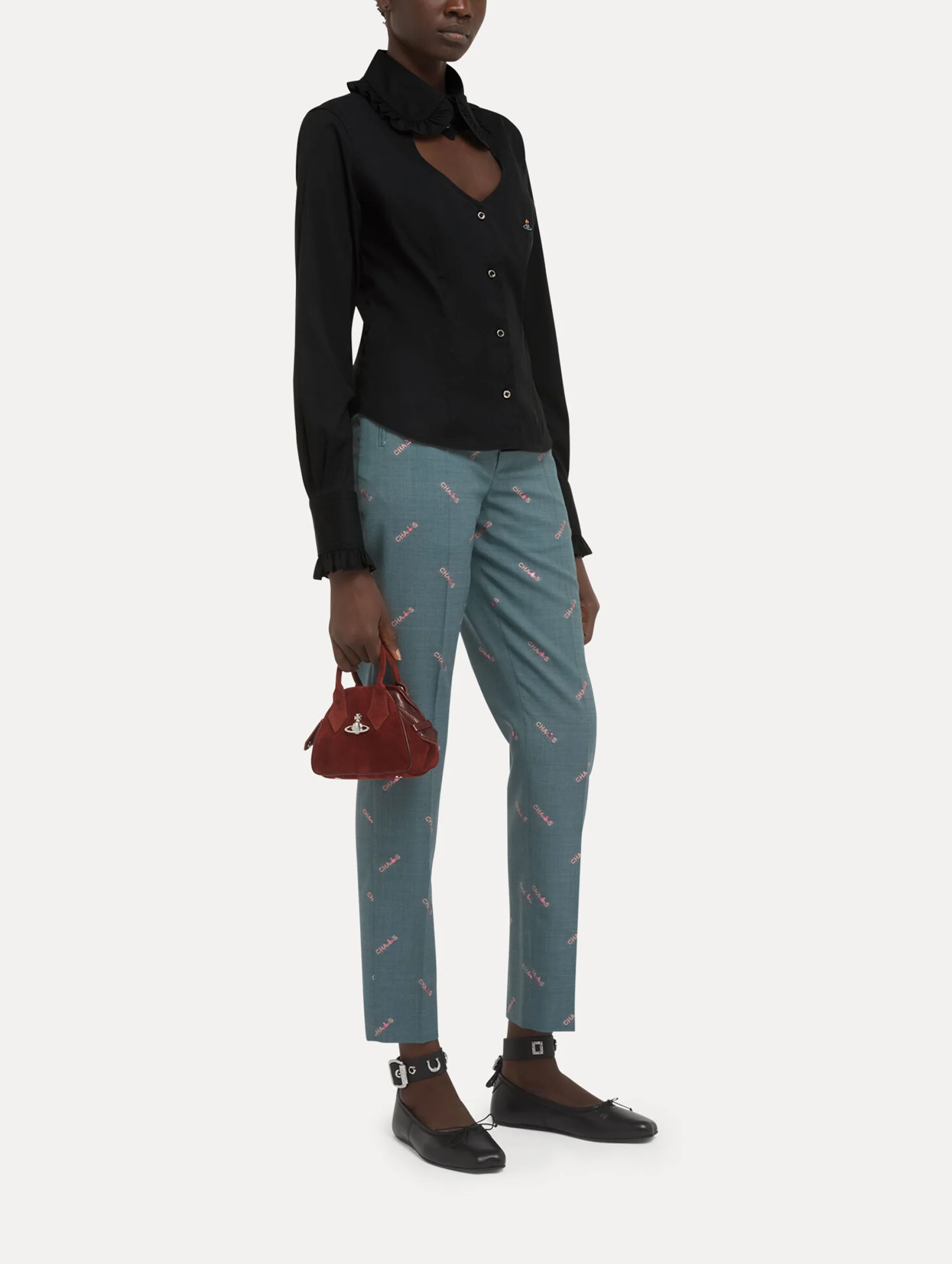 Toulouse Cotton Frill Shirt in Black - Image 2