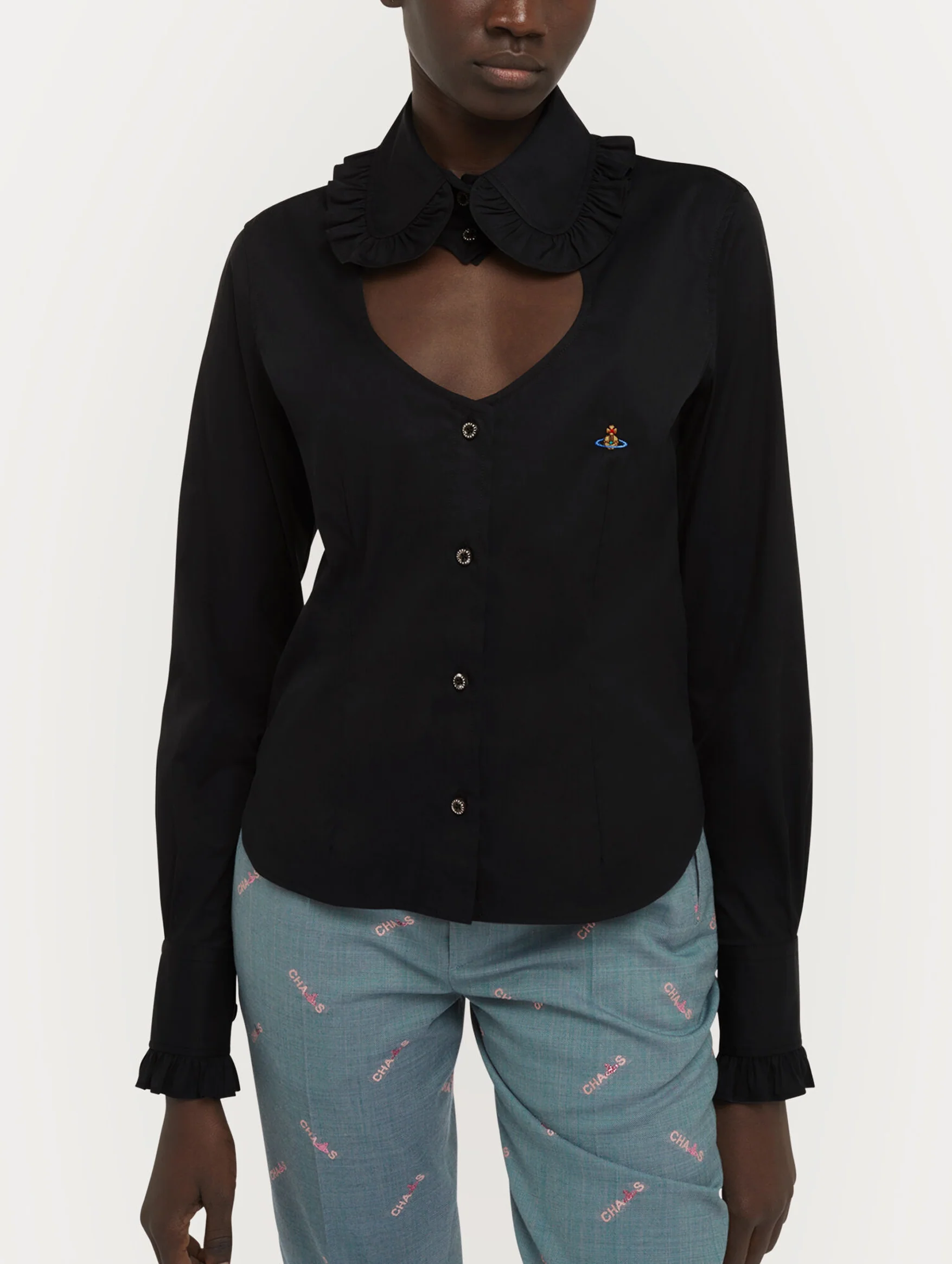 Toulouse Cotton Frill Shirt in Black - Image 4