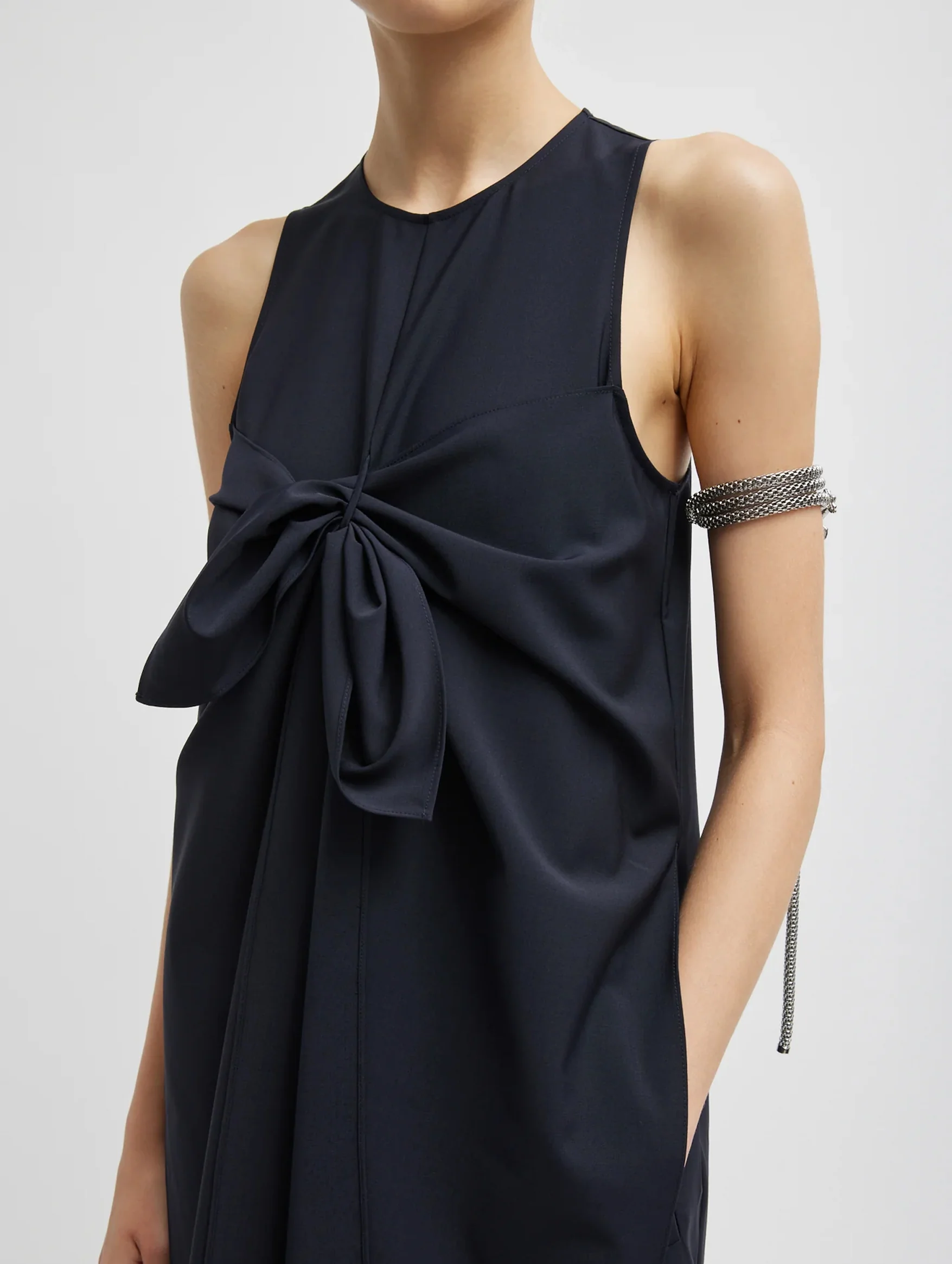 Tropical Wool Tie Front Dress in Navy - Image 3