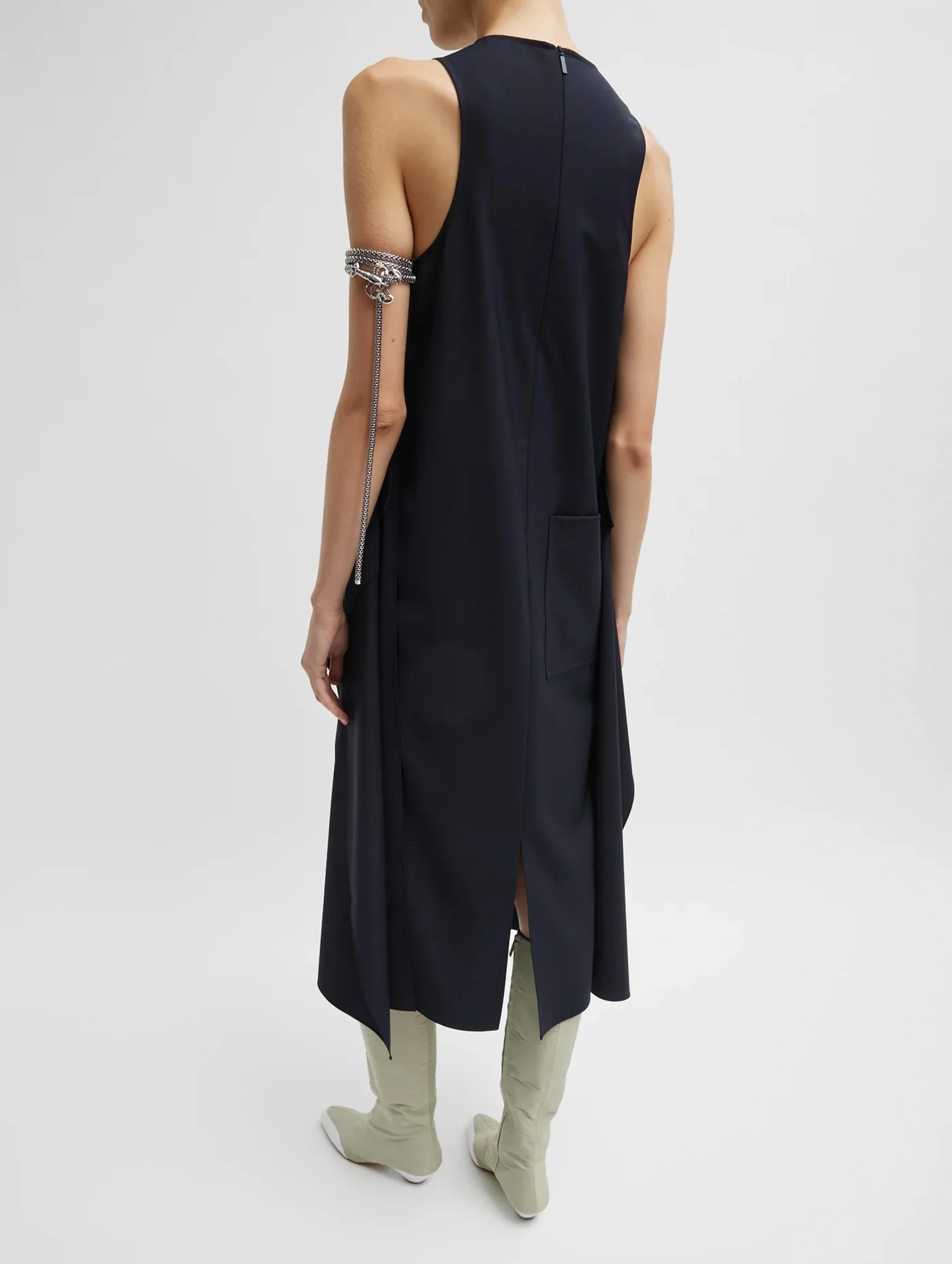 Tropical Wool Tie Front Dress in Navy - Image 5
