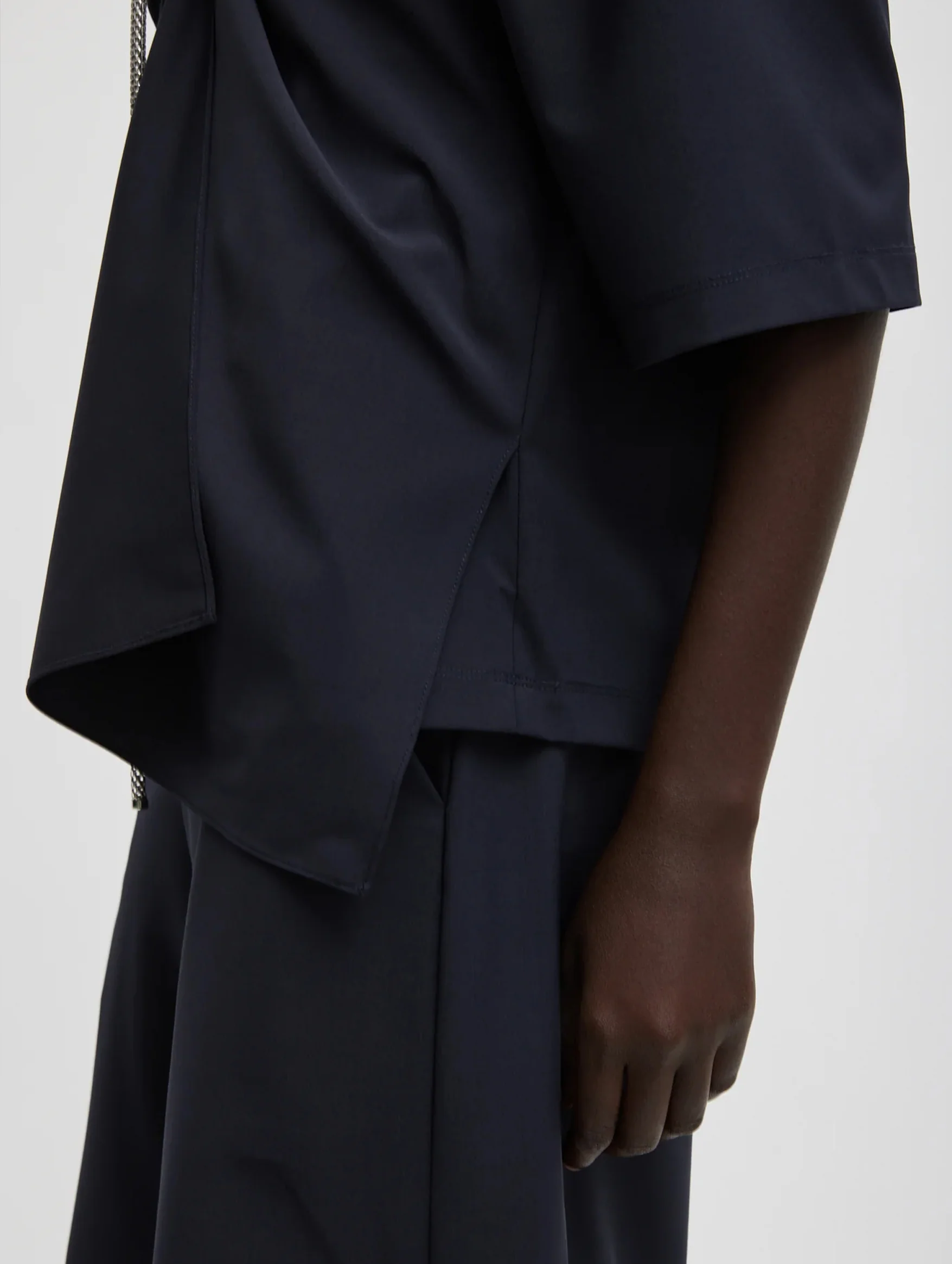 Tropical Wool Tie Front T-Shirt in Navy - Image 2