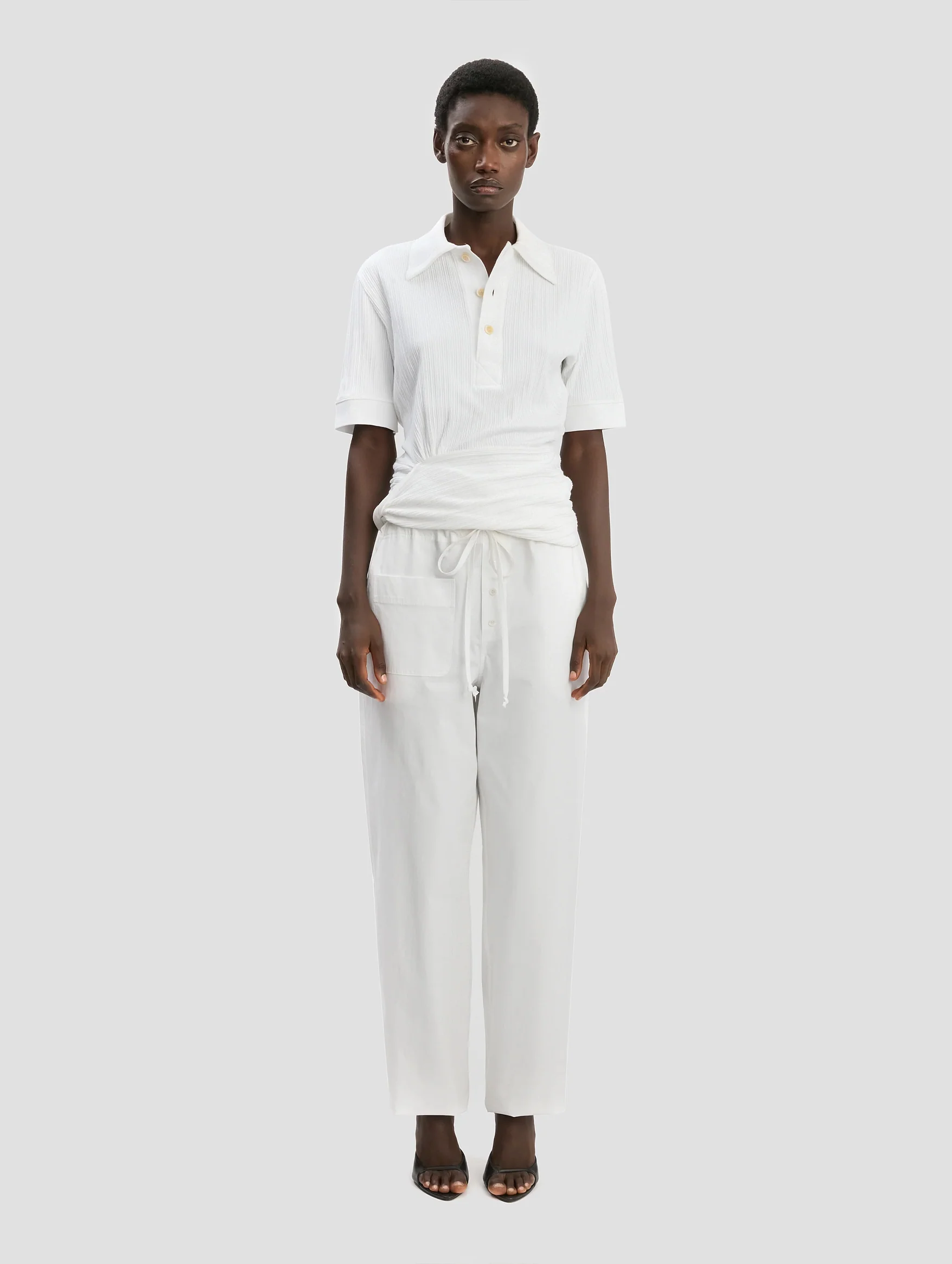 Twist Detail Polo Top in White - Image 2