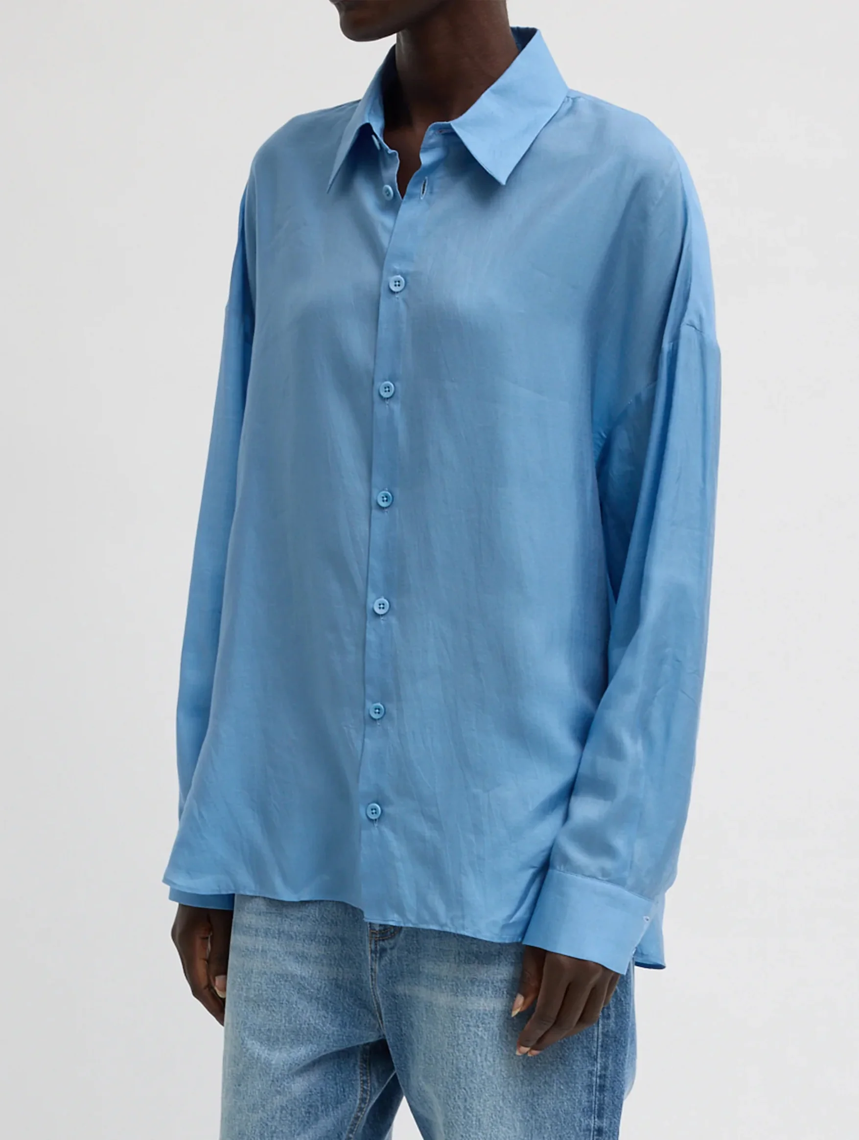 Ultra Light Silk Tencel Oversized Shirt in Blue - Image 3
