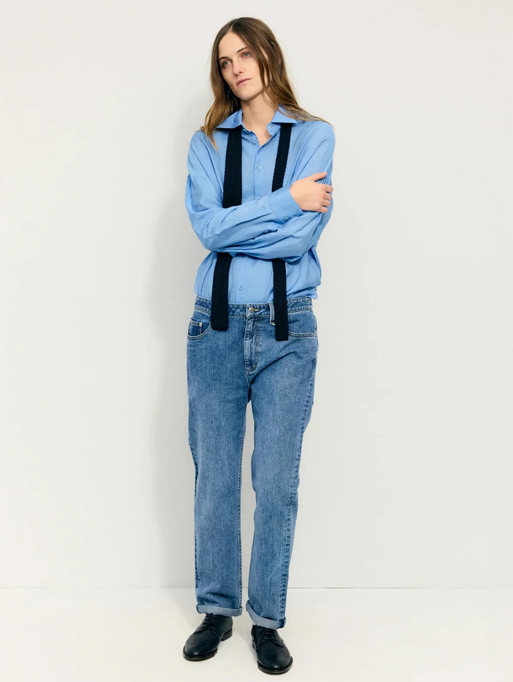 Ultra Light Silk Tencel Oversized Shirt in Blue - Image 5