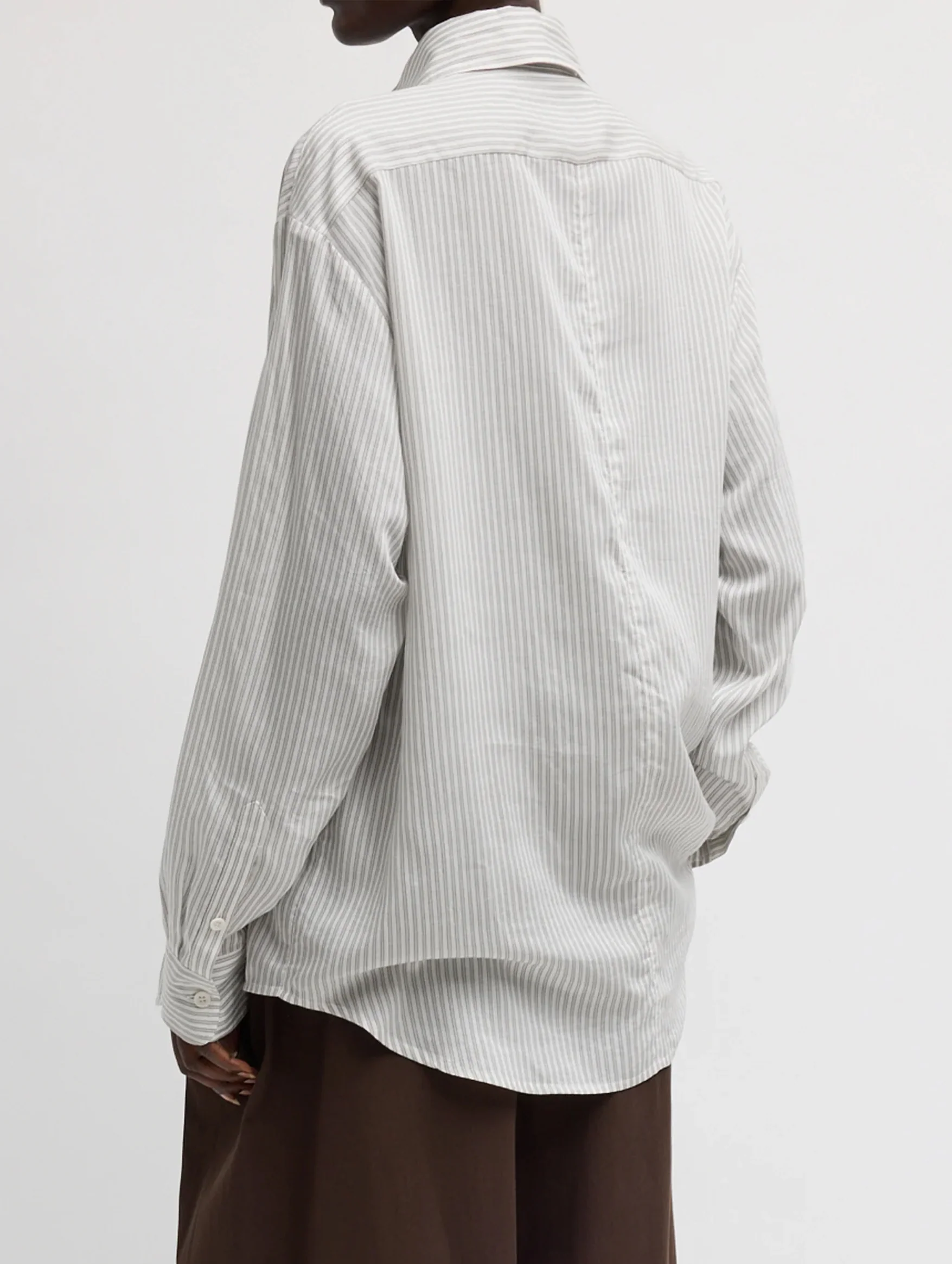 Ultra Light Silk Tencel Striped Pintucked Shirt in White Grey Multi - Image 5