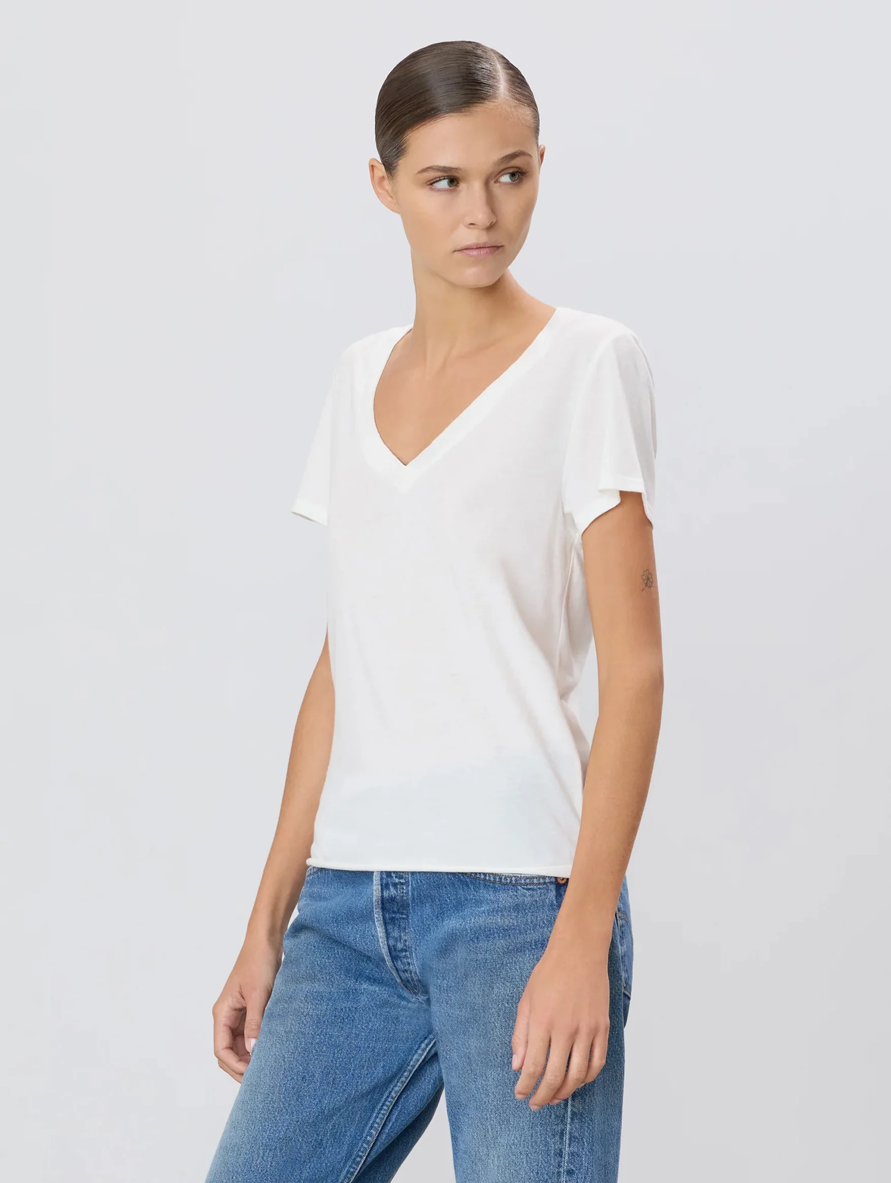 V-Neck T-Shirt in Ivory - Image 3