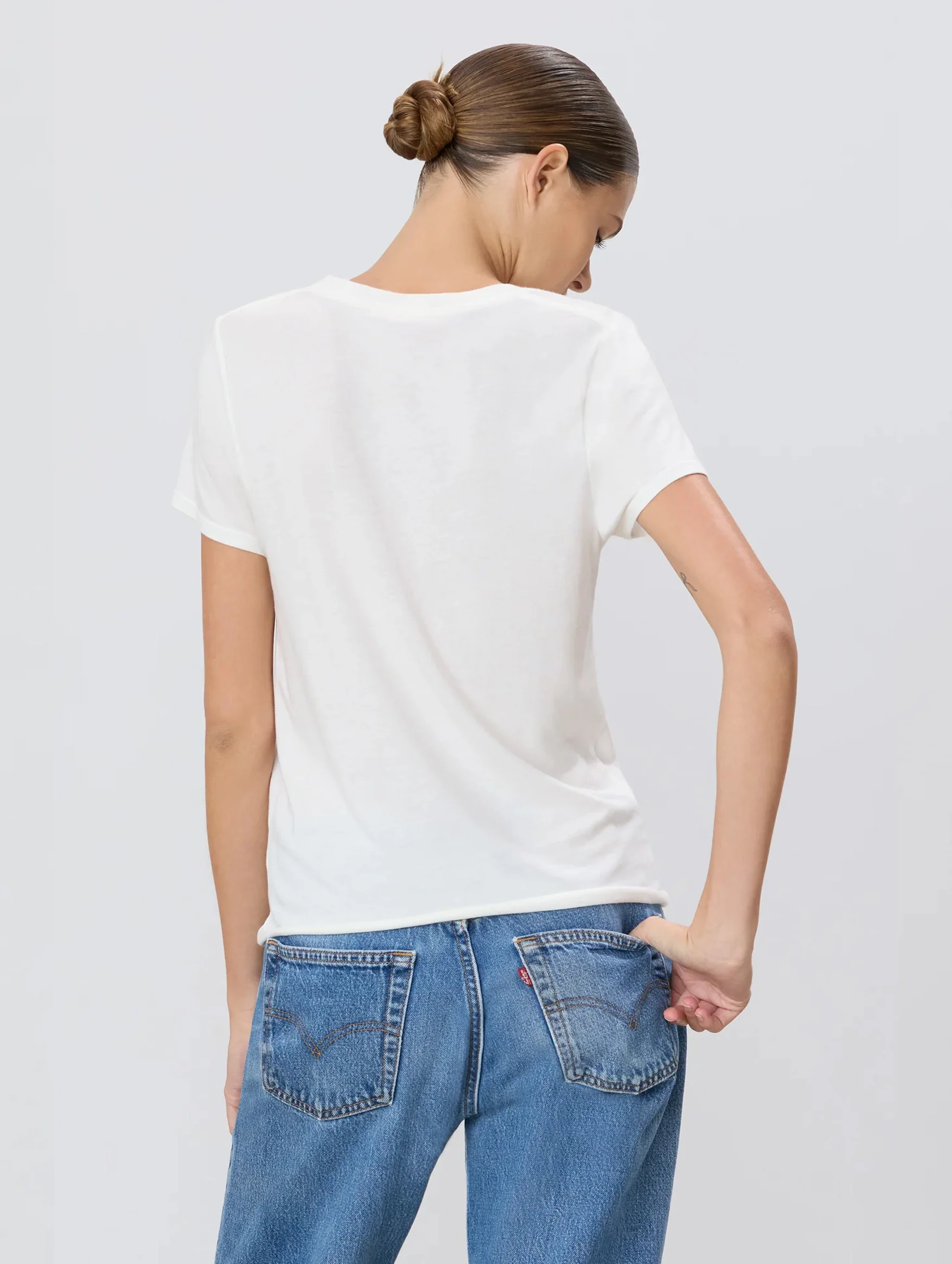 V-Neck T-Shirt in Ivory - Image 4