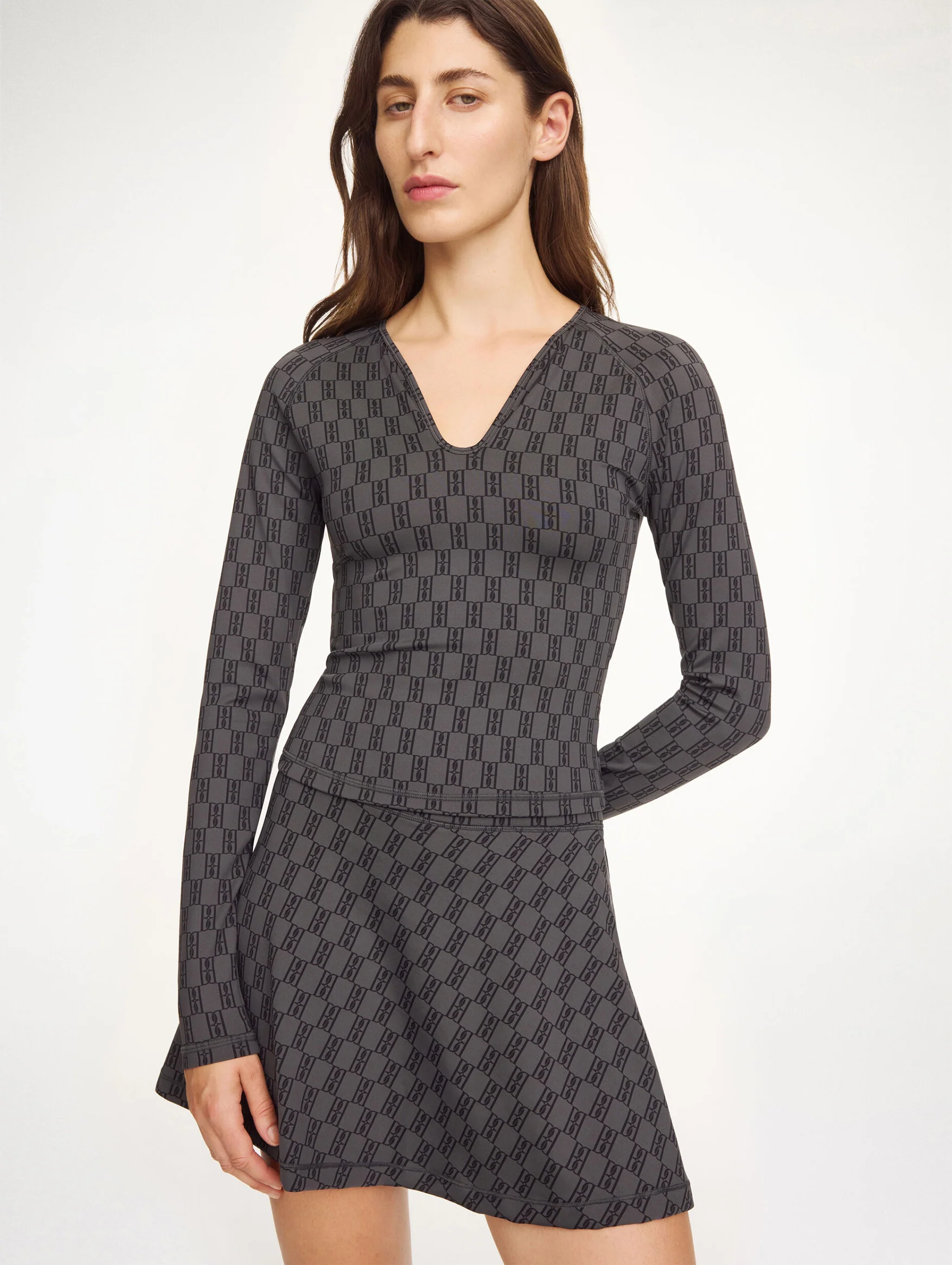 Venazia LS Athletic Top in Monogram Black & Grey - Image 3