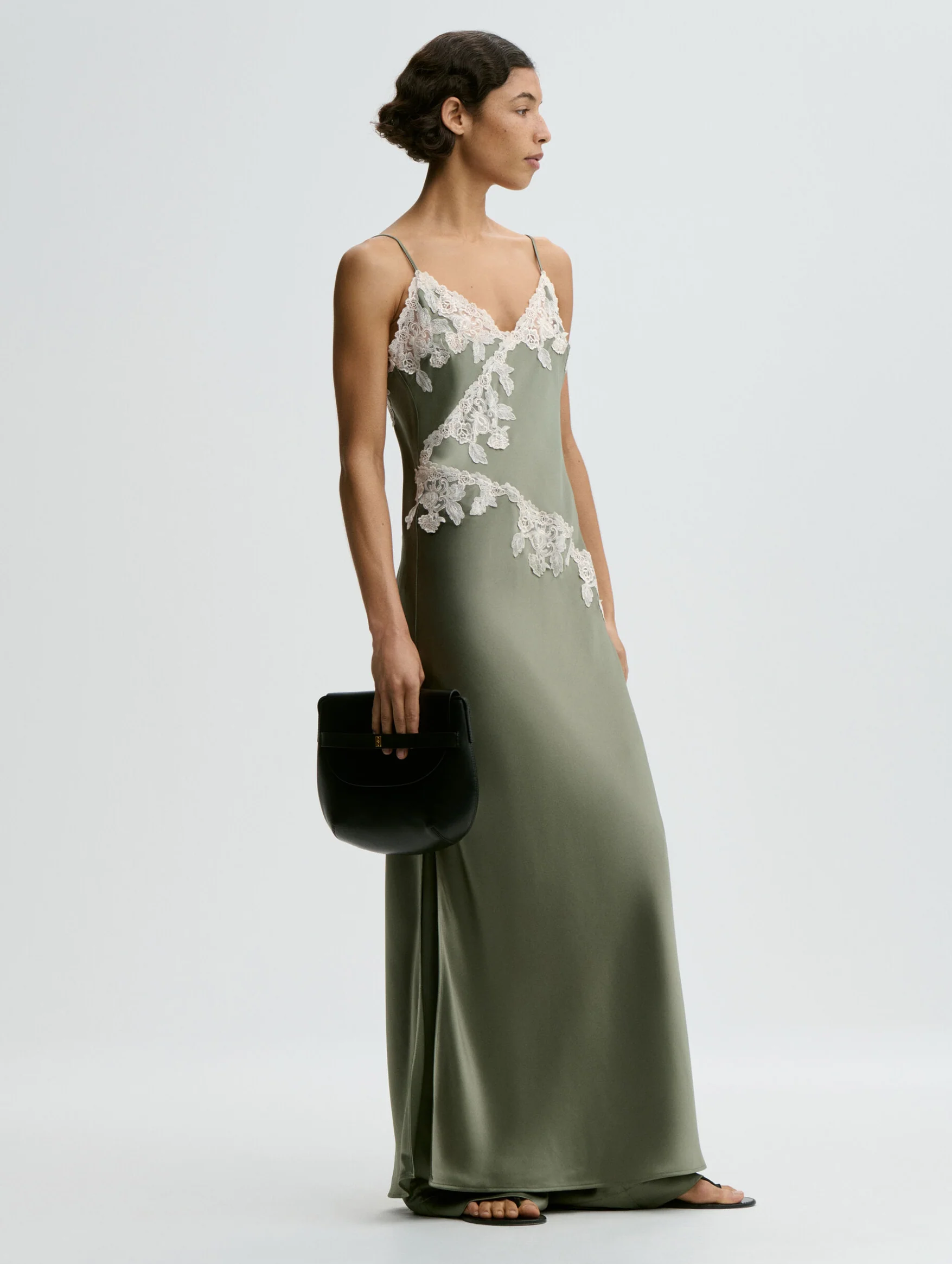 Vera Satin Maxi Dress in Deep Lichen Green - Image 2