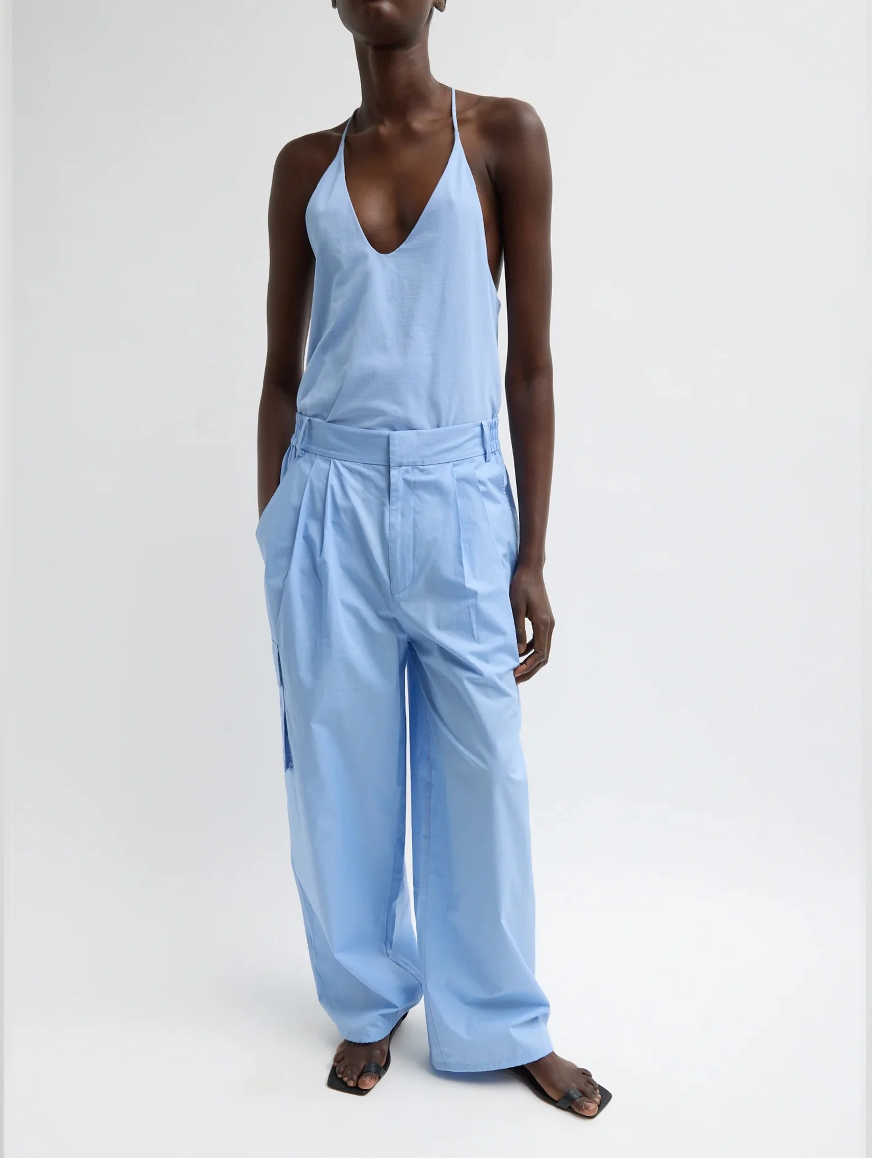 Vintage Cotton Wide Leg Cargo Pant in Blue