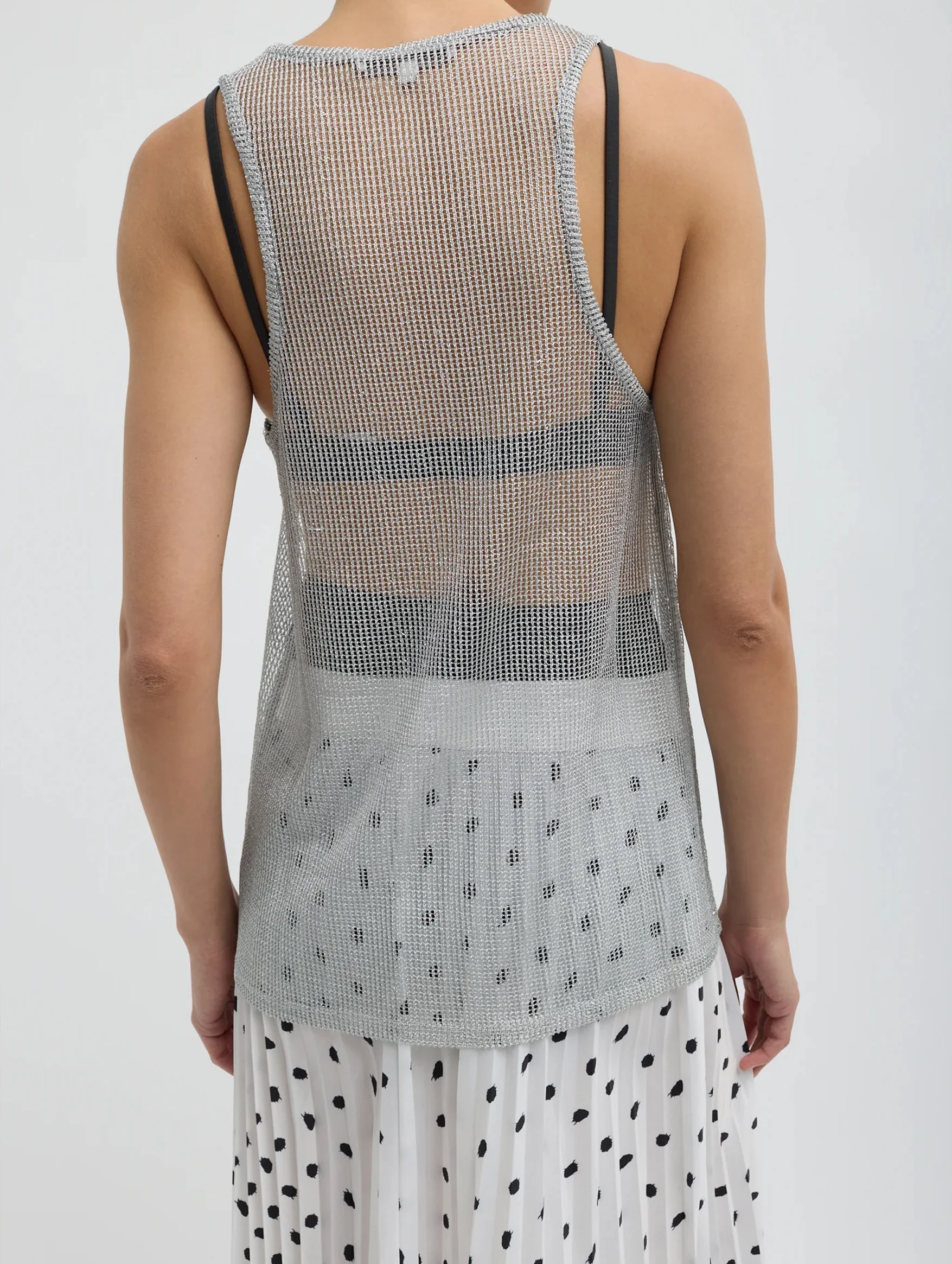 Viscose Metallic Ribbed T Tank in Silver - Image 3