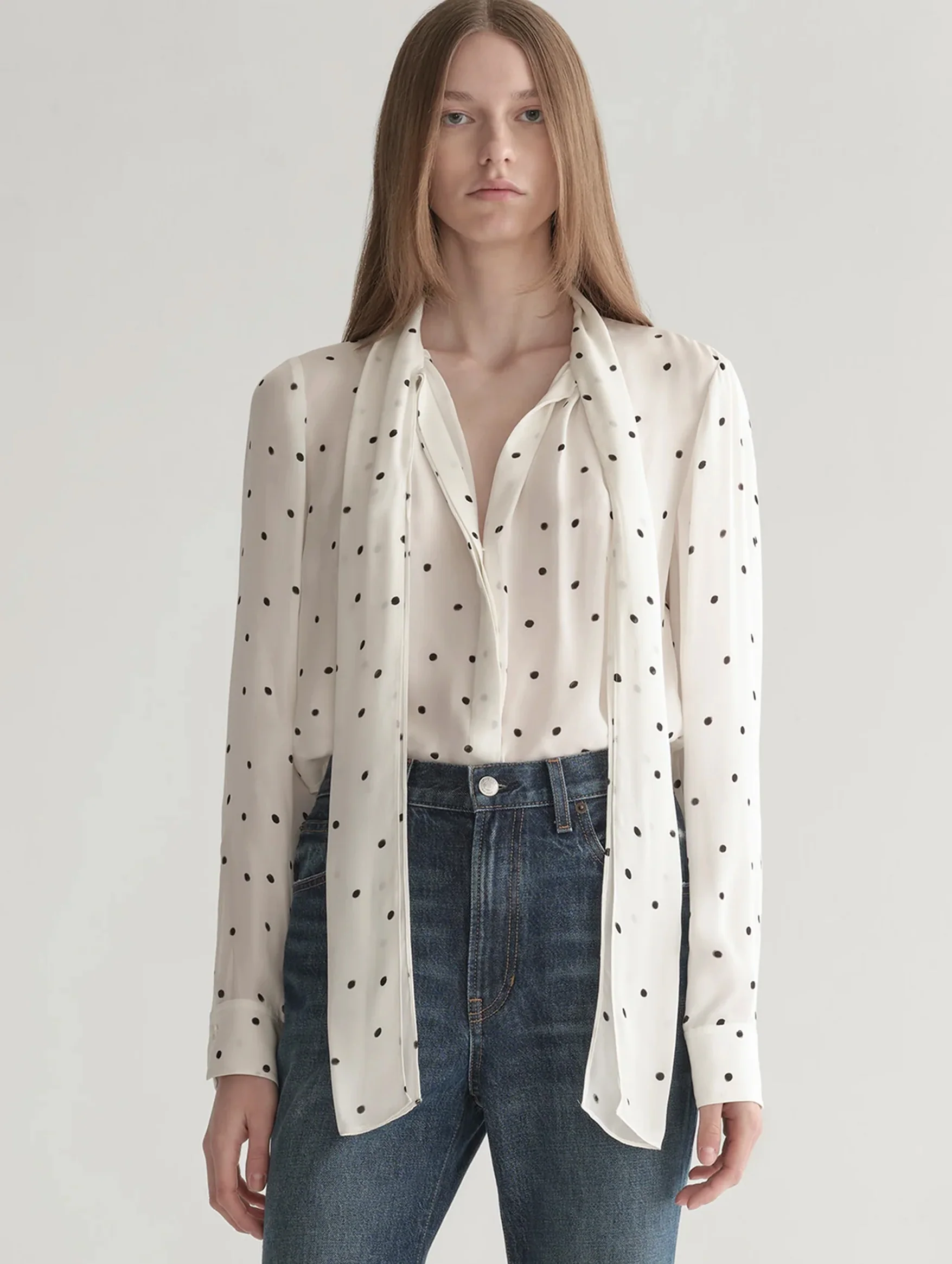 Viv Polka Dot Silk Top in Cream and Black - Image 2