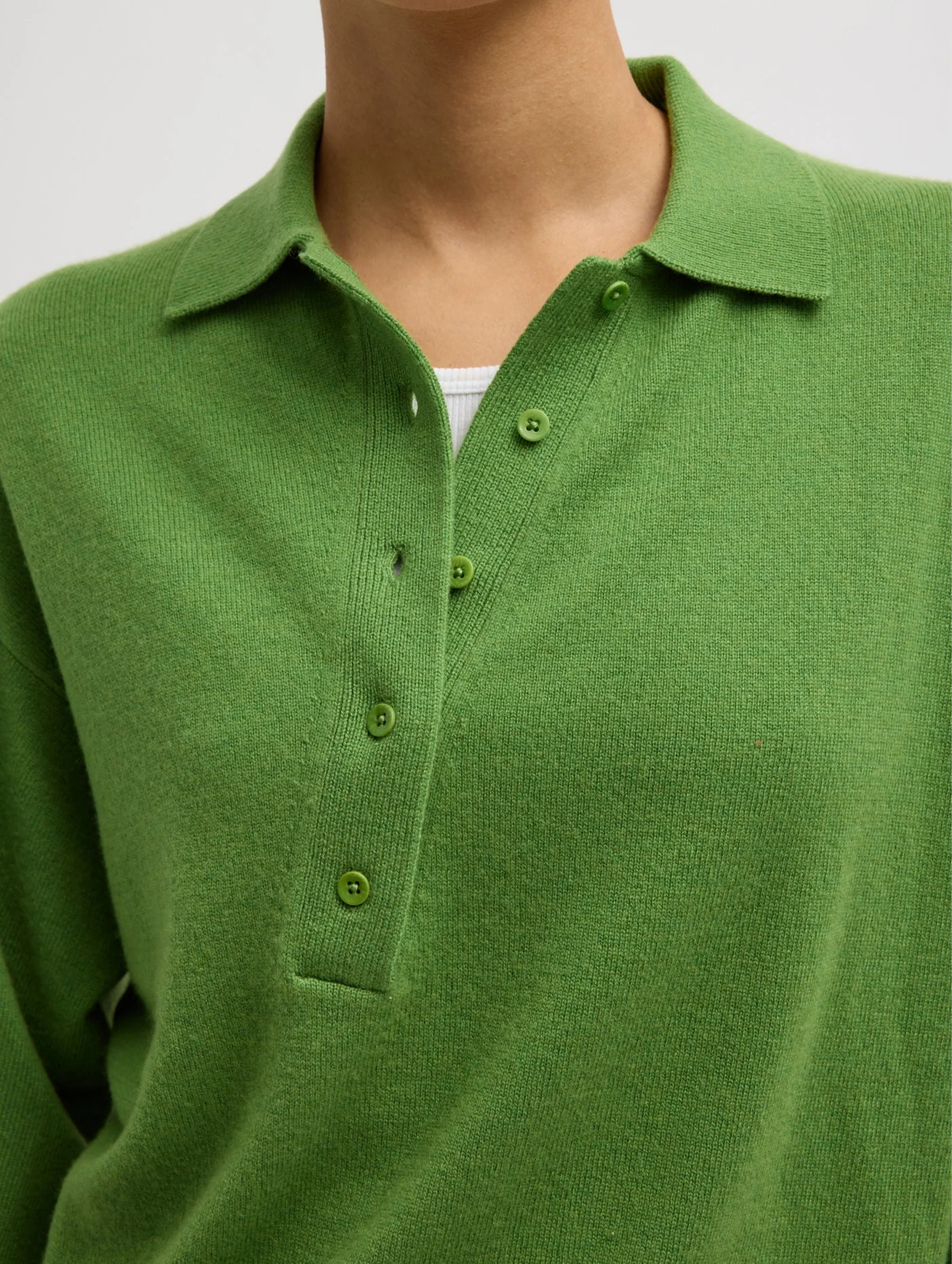 Washable Cashmere Oversized Easy Polo in Avocado - Image 5